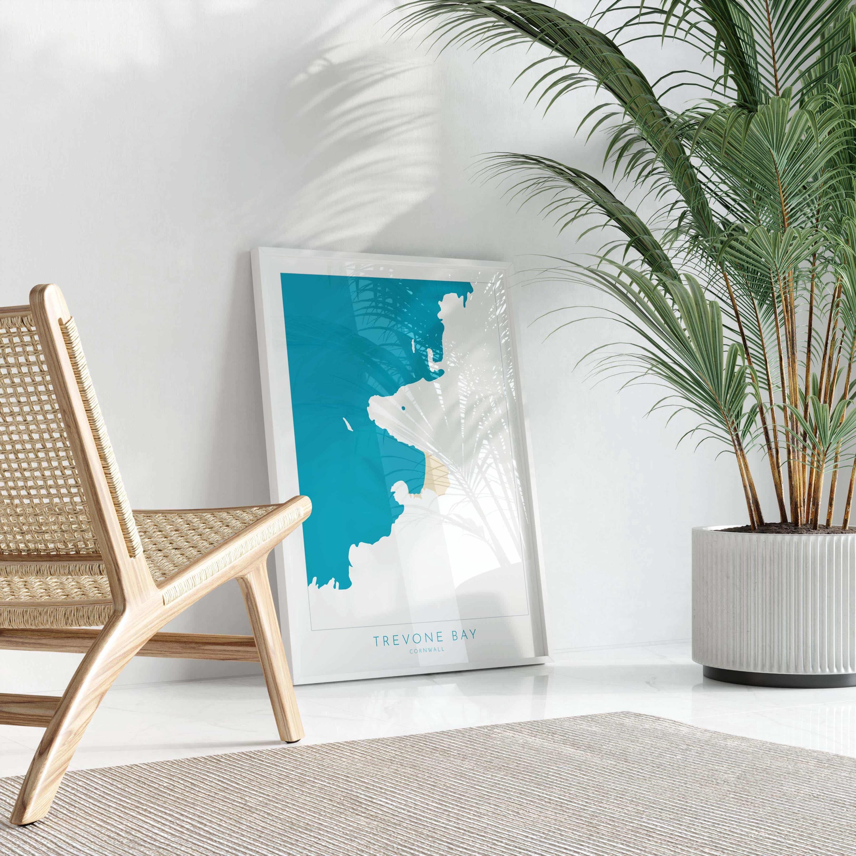 Trevone Bay Map - Trevone Bay Cornwall Art, Cornwall Map, Cornwall Coast Map, North Cornwall Coastline, Cornwall Beach Print