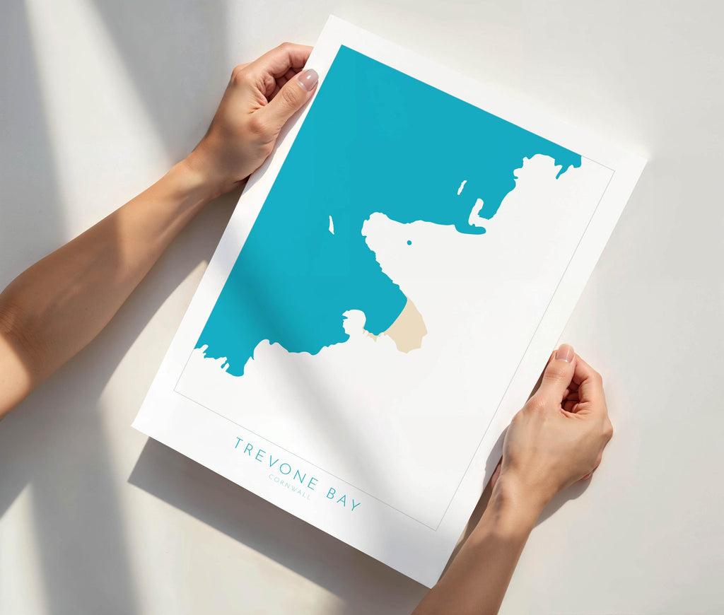 Trevone Bay Map - Trevone Bay Cornwall Art, Cornwall Map, Cornwall Coast Map, North Cornwall Coastline, Cornwall Beach Print