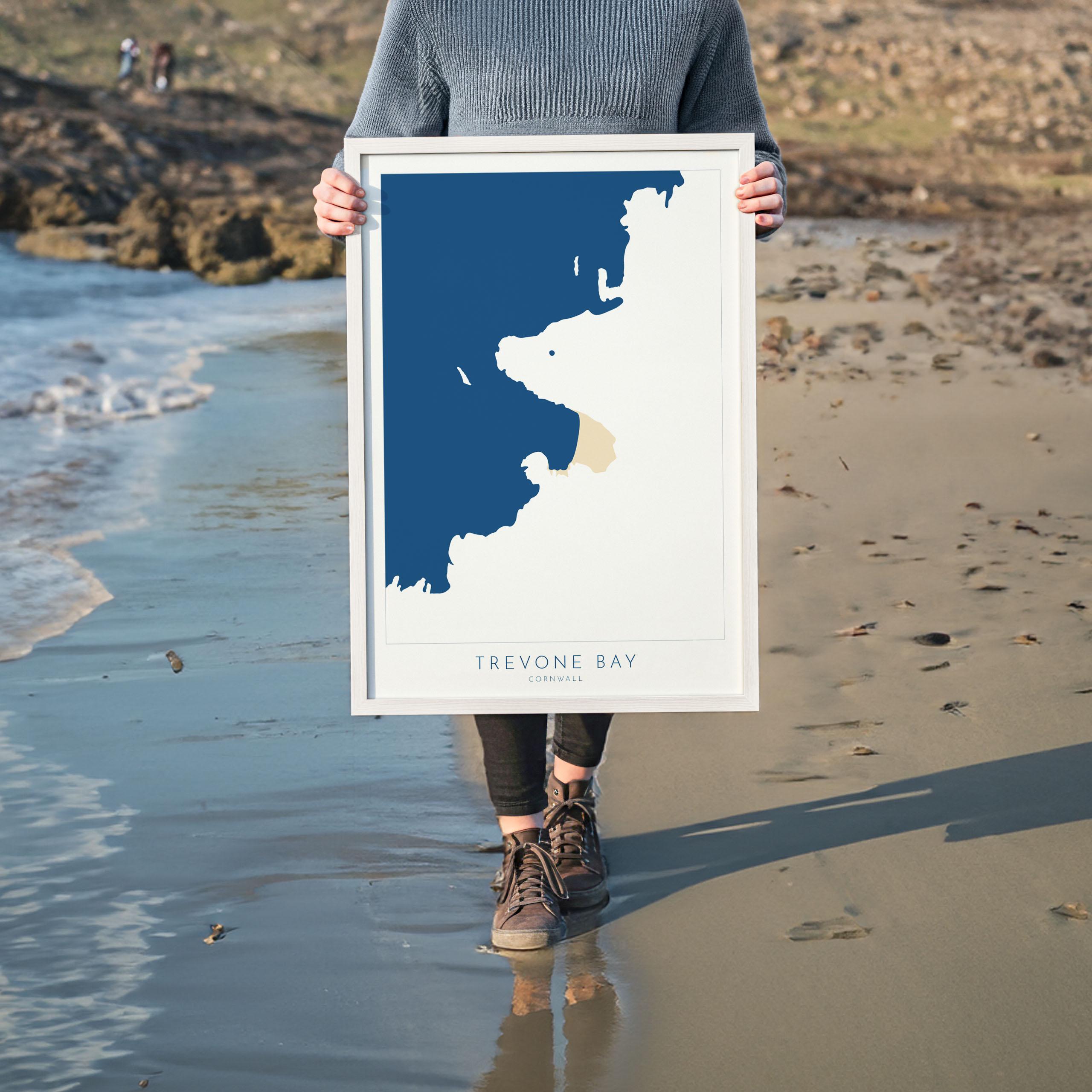 Trevone Bay Map - Trevone Bay Cornwall Art, Cornwall Map, Cornwall Coast Map, North Cornwall Coastline, Cornwall Beach Print