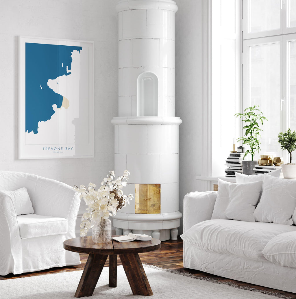 Trevone Bay Map - Trevone Bay Cornwall Art, Cornwall Map, Cornwall Coast Map, North Cornwall Coastline, Cornwall Beach Print