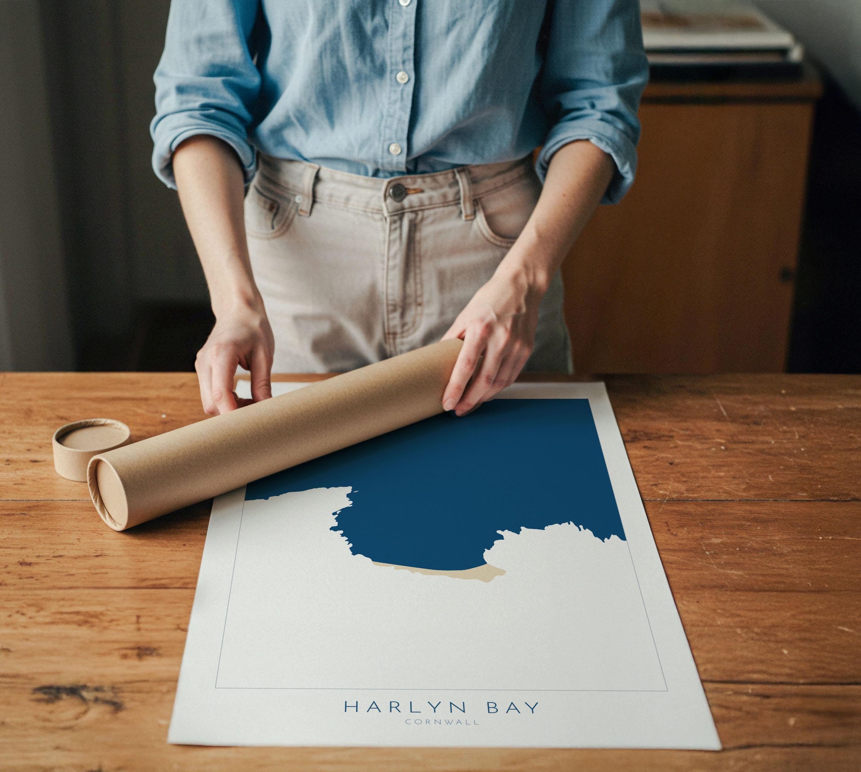 Harlyn Bay Map - Harlyn Bay Cornwall Art, Cornwall Map, Cornwall Coast Map, North Cornwall Coastline, Cornwall Beach Print, Coastal Art UK