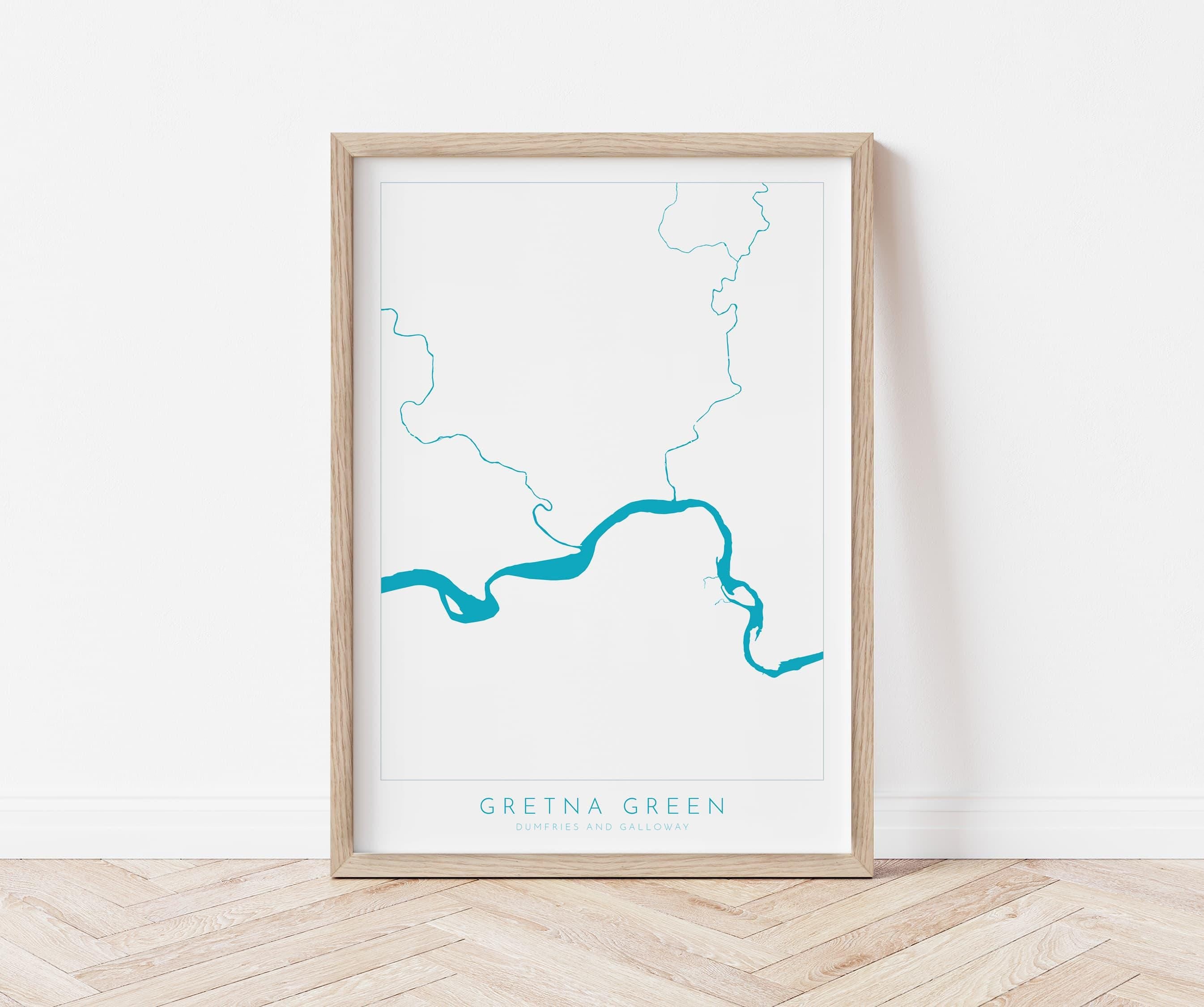 Gretna Green Print - Gretna Green Wedding Gift, Grenta Map Print Scotland, Scotland Map Art, Gretna Green Anniversary gift, River Map UK