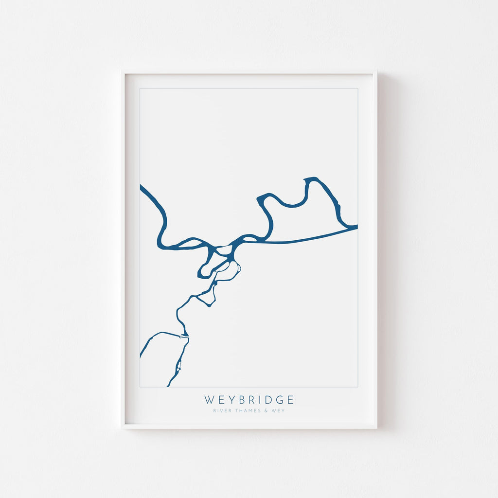 Weybridge Print - River Thames, River Wye, Weybridge Map Poster, River Thames Art, River Thames Map, Desborough Island, Surrey, Shepperton
