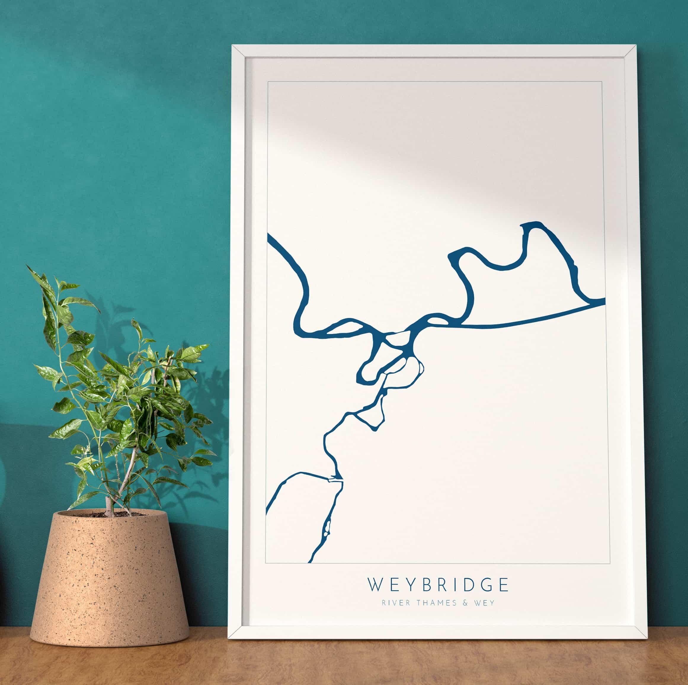Weybridge Print - River Thames, River Wye, Weybridge Map Poster, River Thames Art, River Thames Map, Desborough Island, Surrey, Shepperton