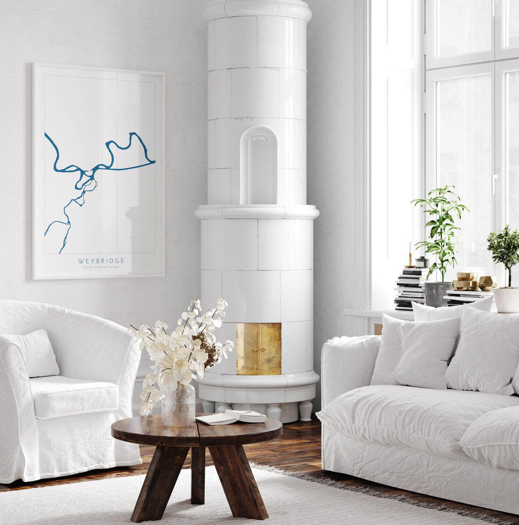 Weybridge Print - River Thames, River Wye, Weybridge Map Poster, River Thames Art, River Thames Map, Desborough Island, Surrey, Shepperton