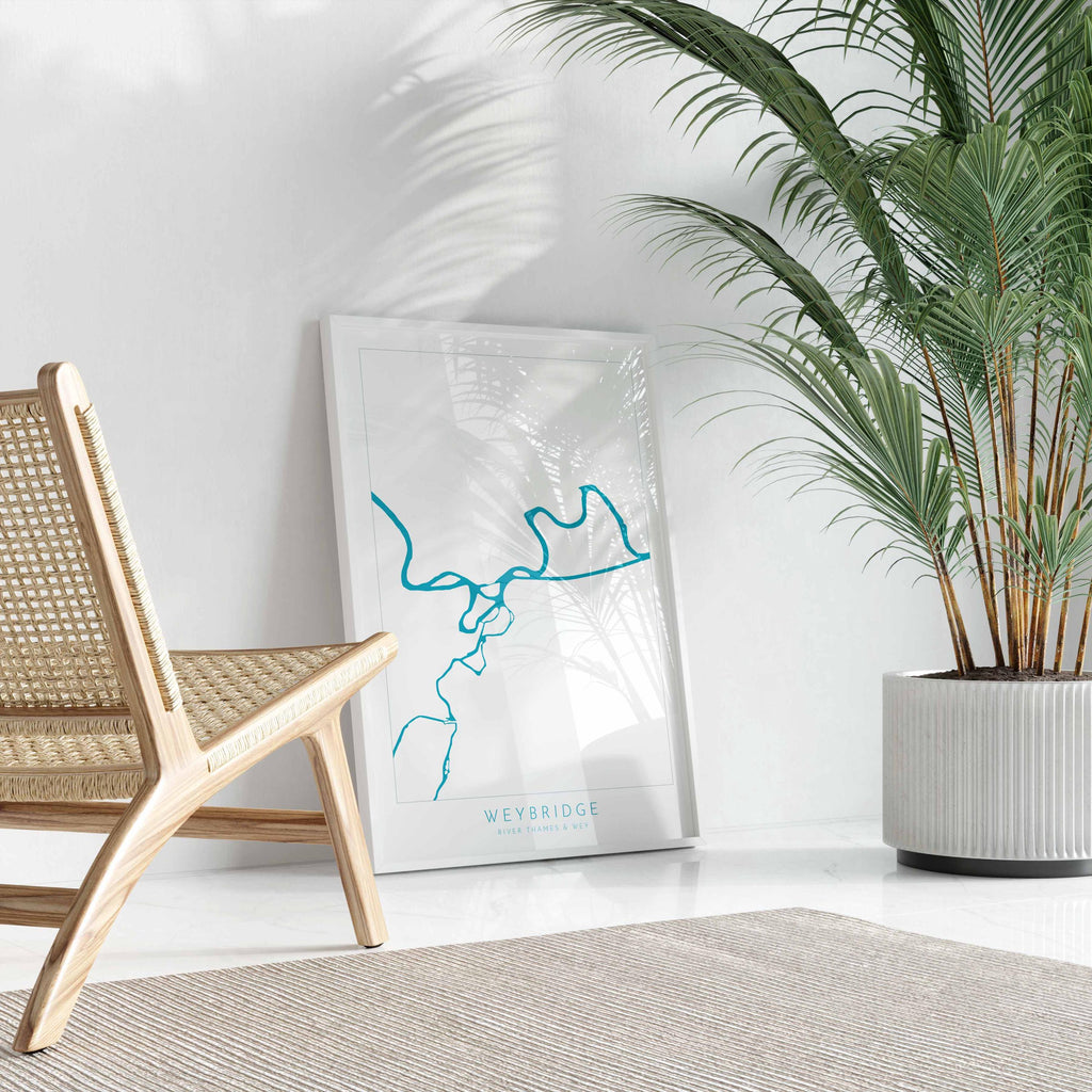 Weybridge Print - River Thames, River Wye, Weybridge Map Poster, River Thames Art, River Thames Map, Desborough Island, Surrey, Shepperton