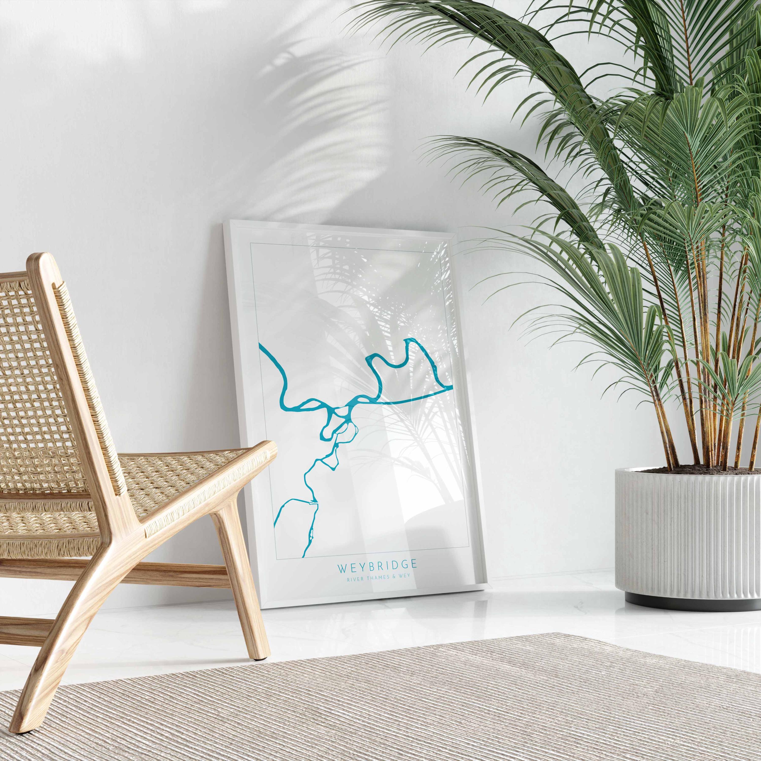 Weybridge Print - River Thames, River Wye, Weybridge Map Poster, River Thames Art, River Thames Map, Desborough Island, Surrey, Shepperton