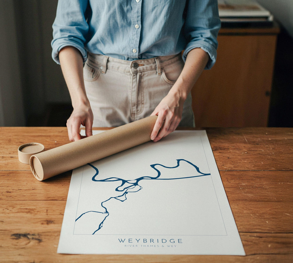 Weybridge Print - River Thames, River Wye, Weybridge Map Poster, River Thames Art, River Thames Map, Desborough Island, Surrey, Shepperton