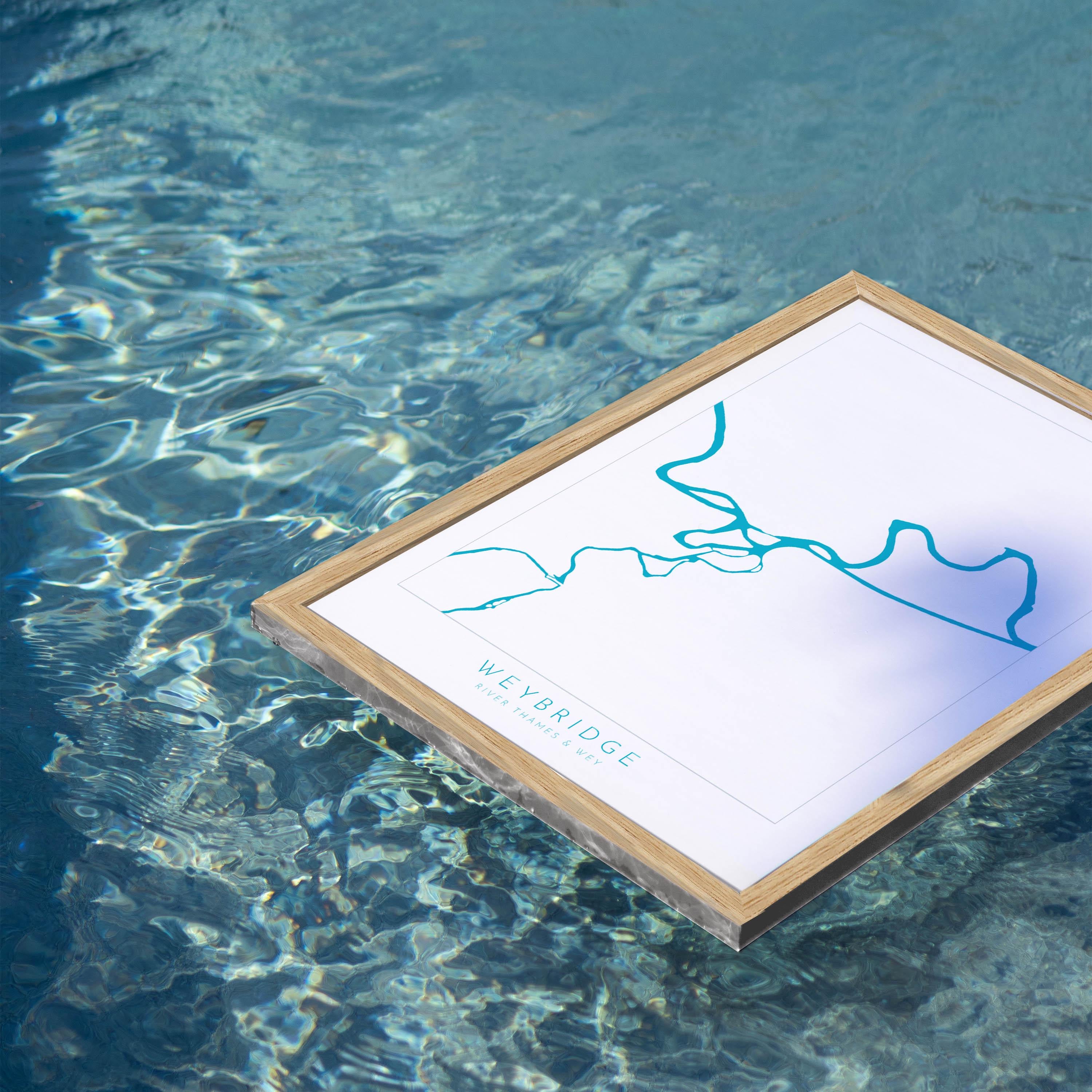 Weybridge Print - River Thames, River Wye, Weybridge Map Poster, River Thames Art, River Thames Map, Desborough Island, Surrey, Shepperton