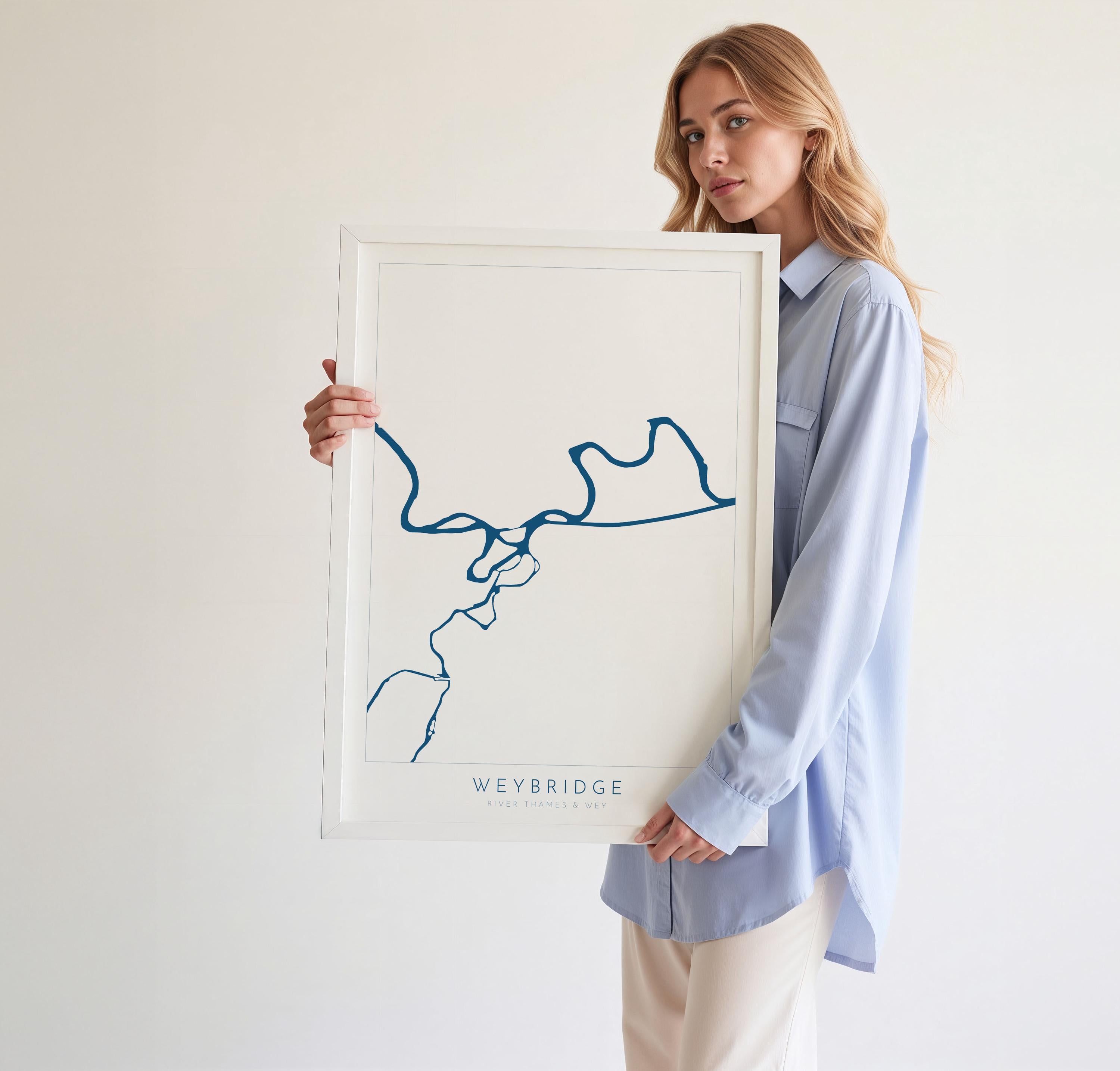 Weybridge Print - River Thames, River Wye, Weybridge Map Poster, River Thames Art, River Thames Map, Desborough Island, Surrey, Shepperton