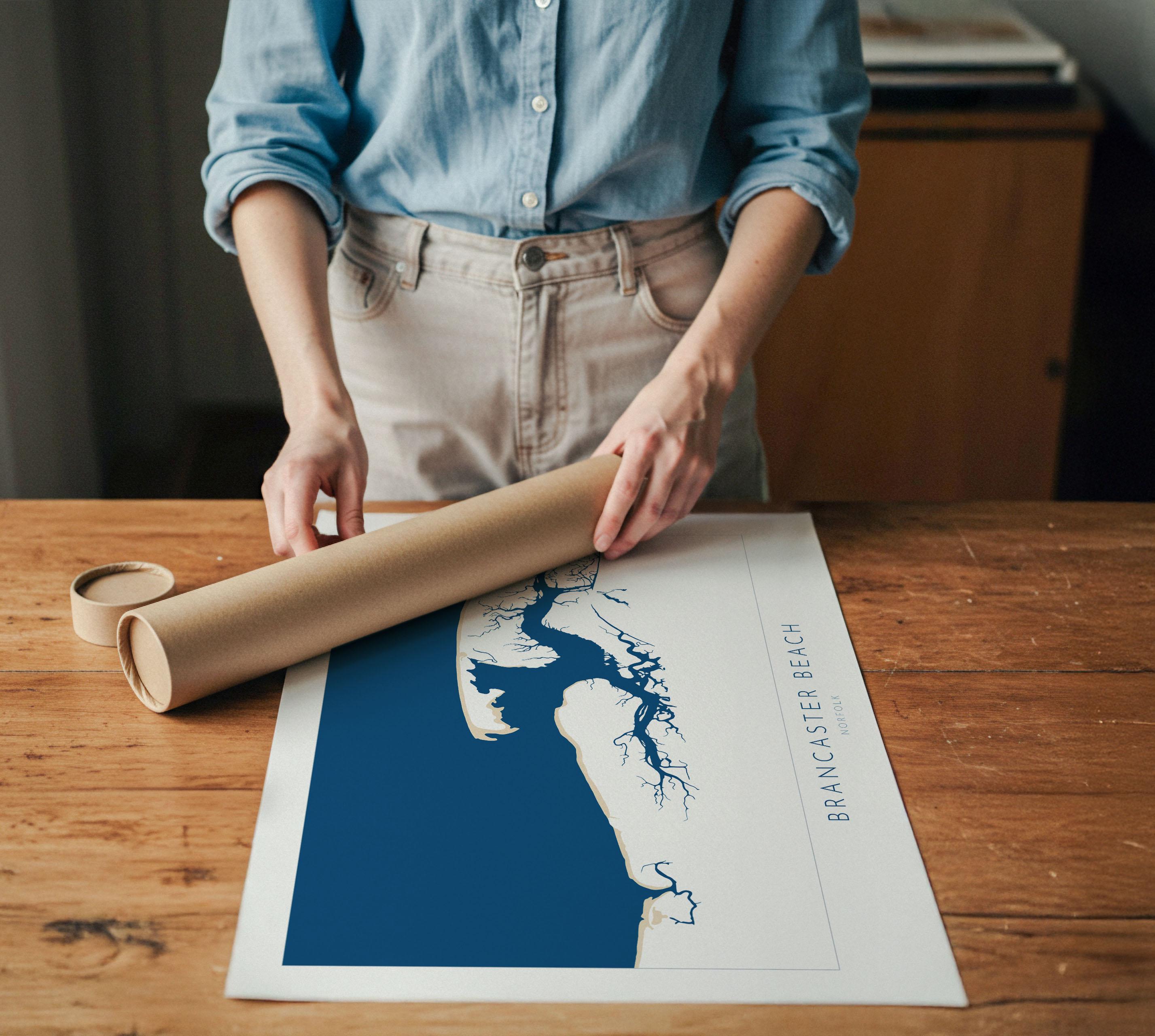 Brancaster Map Art - Norfolk Art, Brancaster Beach Art, North Norfolk Coast, Norfolk Gift UK, Norfolk Travel Print, Brancaster Staithe