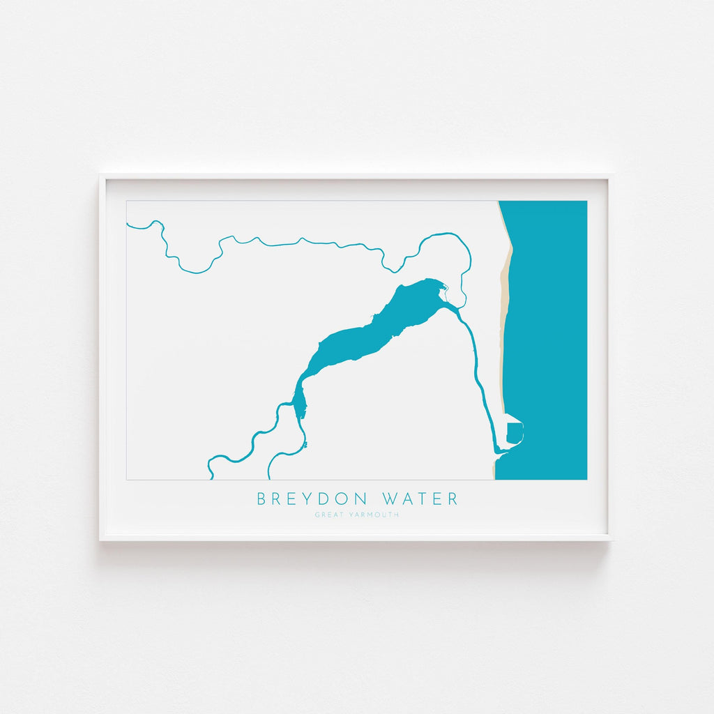 Great Yarmouth Map - Breydon Water Great Yarmouth, Norfolk Art Print, UK, Norfolk Map, River Yare, River Waveney, River Bure, River Map Art