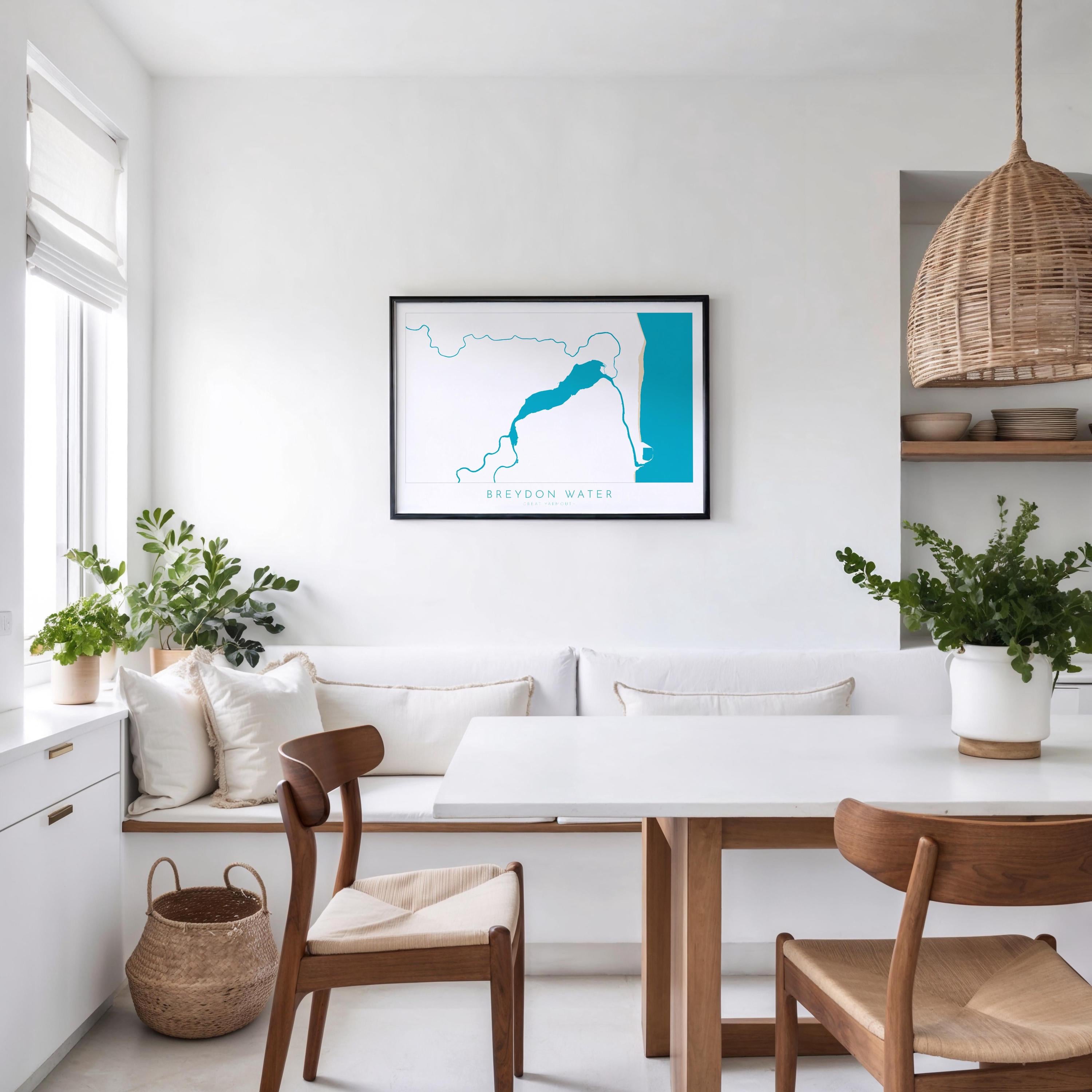 Great Yarmouth Map - Breydon Water Great Yarmouth, Norfolk Art Print, UK, Norfolk Map, River Yare, River Waveney, River Bure, River Map Art