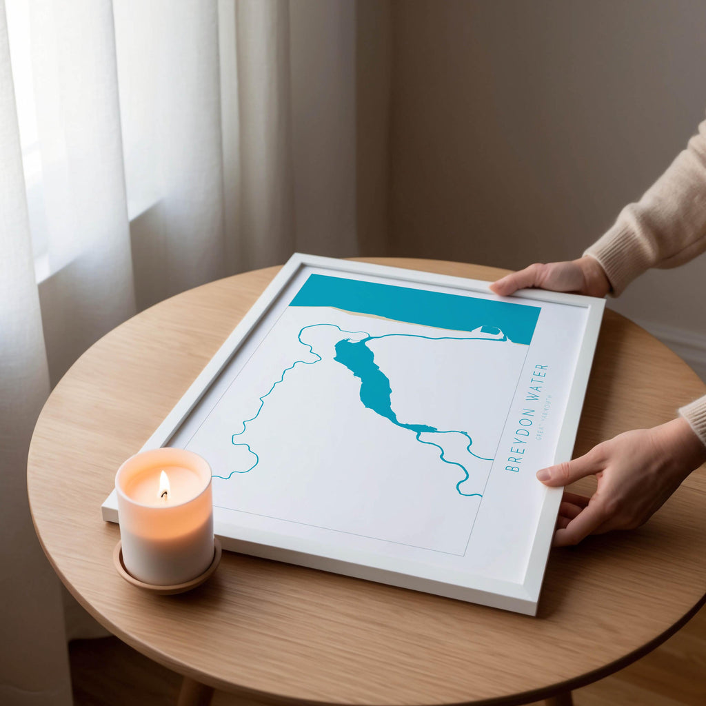 Great Yarmouth Map - Breydon Water Great Yarmouth, Norfolk Art Print, UK, Norfolk Map, River Yare, River Waveney, River Bure, River Map Art