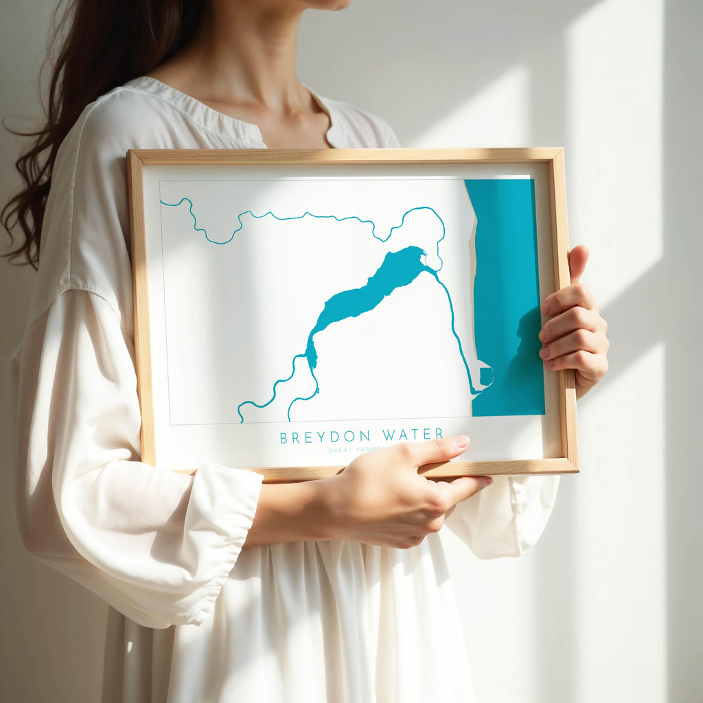 Great Yarmouth Map - Breydon Water Great Yarmouth, Norfolk Art Print, UK, Norfolk Map, River Yare, River Waveney, River Bure, River Map Art