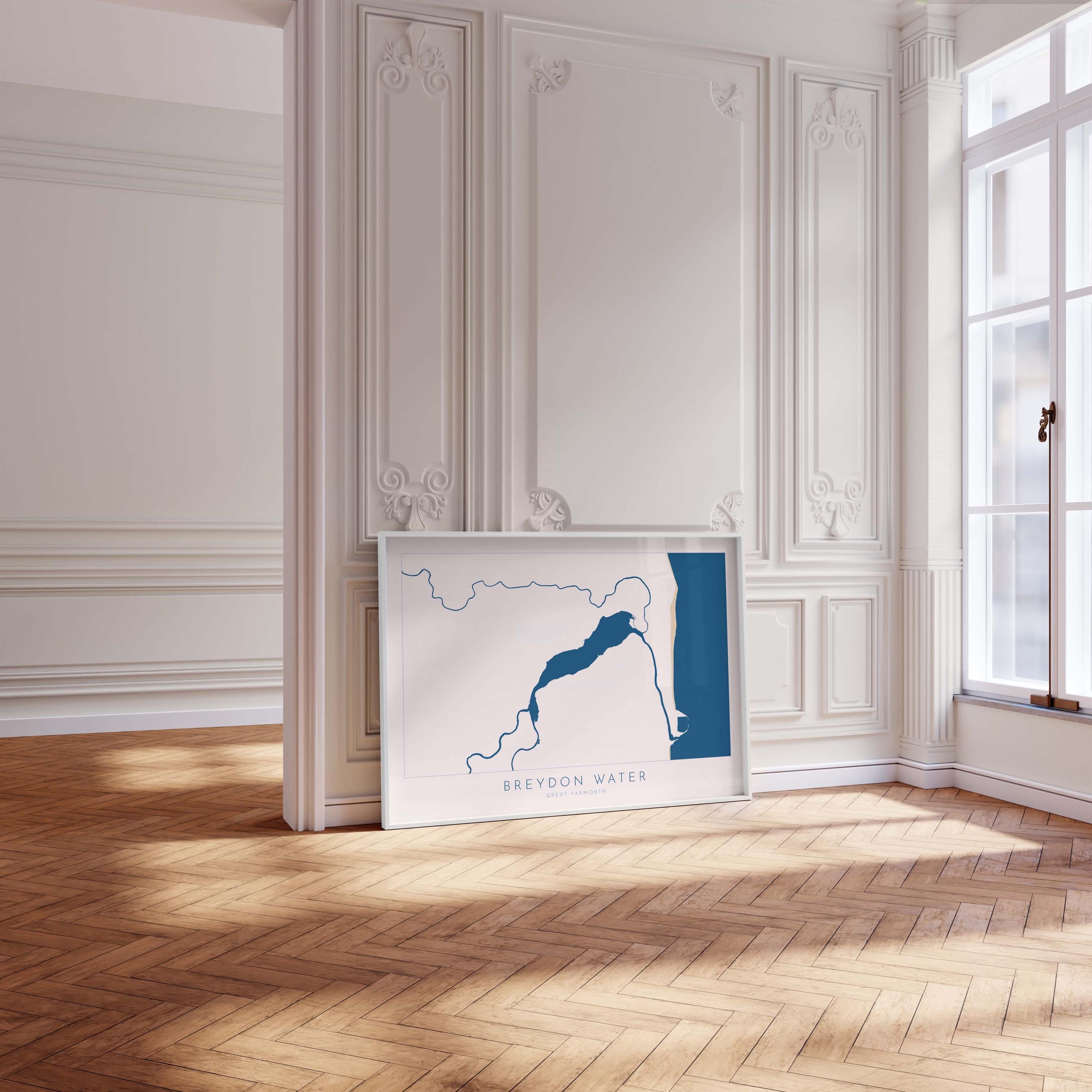 Great Yarmouth Map - Breydon Water Great Yarmouth, Norfolk Art Print, UK, Norfolk Map, River Yare, River Waveney, River Bure, River Map Art