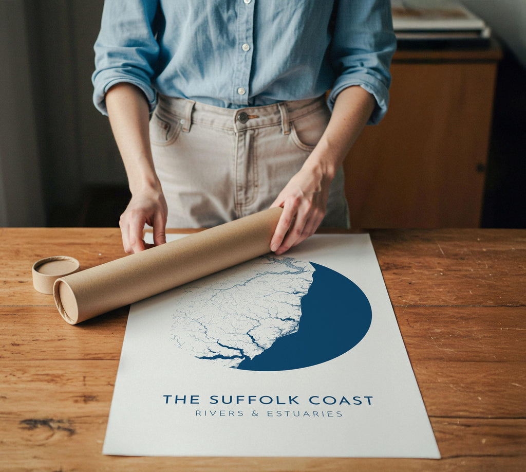 Suffolk Coast Map Art - Suffolk Map, Suffolk Coast Art, Suffolk Rivers, UK Rivers Map