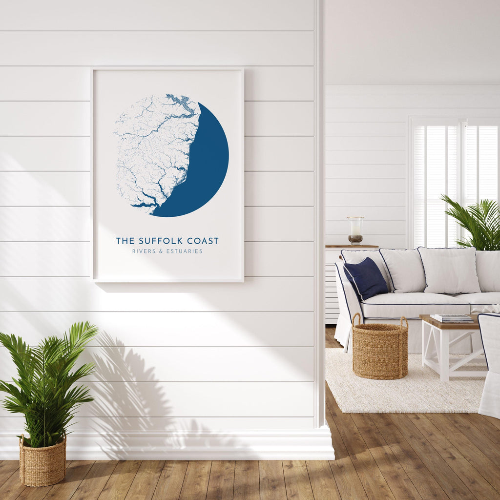 Suffolk Coast Map Art - Suffolk Map, Suffolk Coast Art, Suffolk Rivers, UK Rivers Map