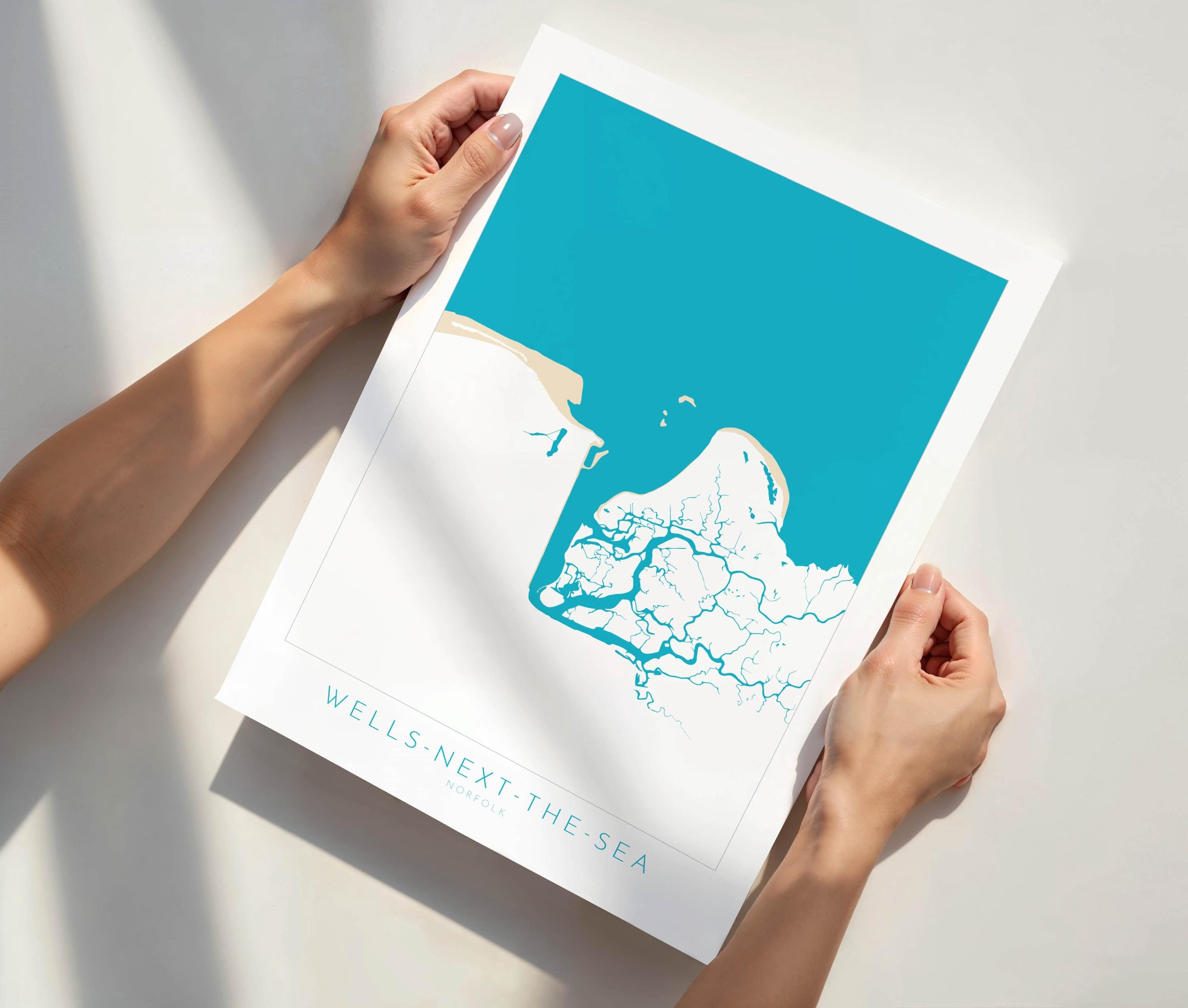 Wells-Next-the-Sea Map Art - Norfolk Coast, Wells Beach, Wells Map print, North Norfolk Map Art, East Fleet River, Norfolk Beaches