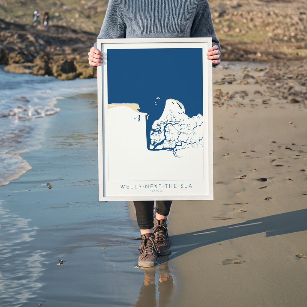 Wells-Next-the-Sea Map Art - Norfolk Coast, Wells Beach, Wells Map print, North Norfolk Map Art, East Fleet River, Norfolk Beaches