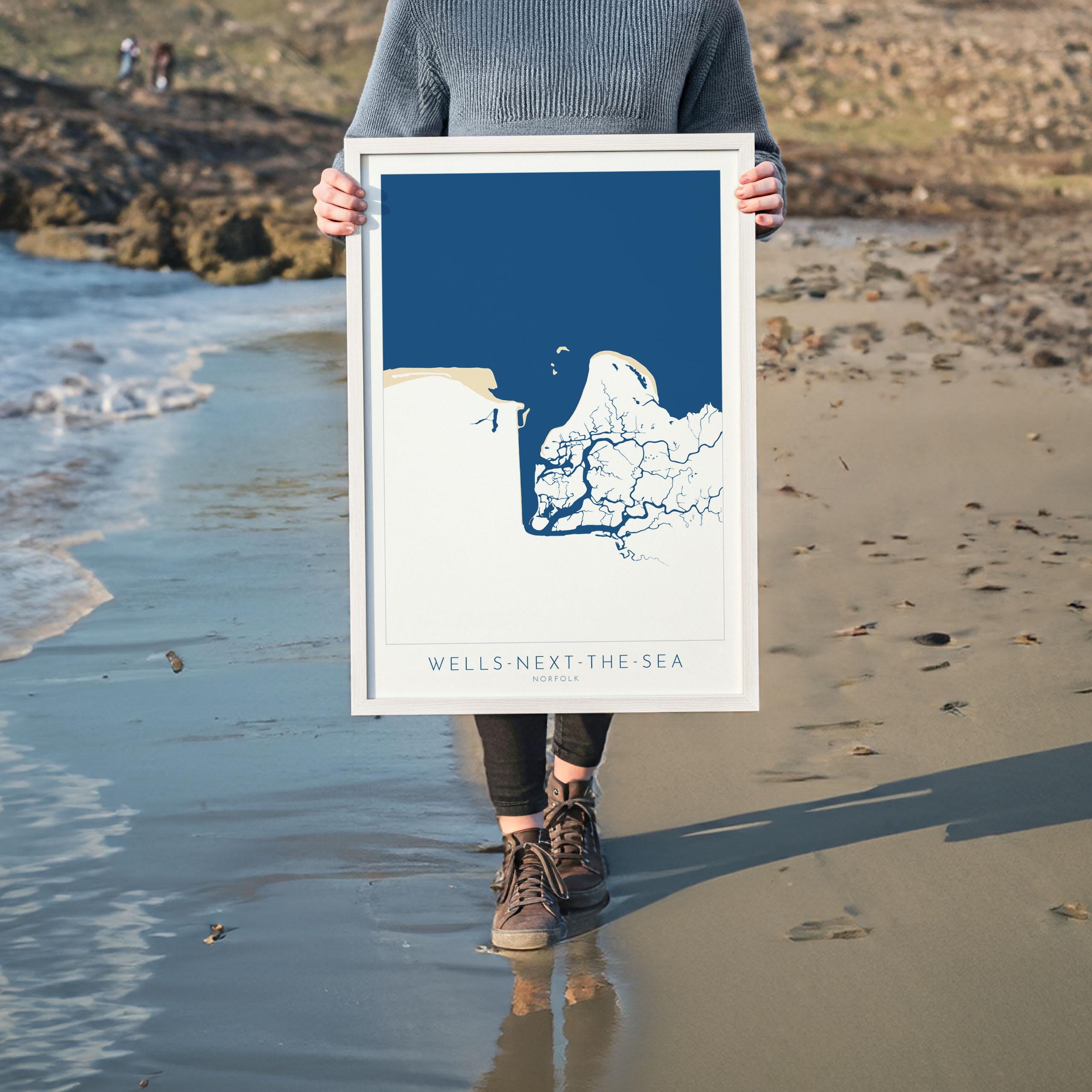 Wells-Next-the-Sea Map Art - Norfolk Coast, Wells Beach, Wells Map print, North Norfolk Map Art, East Fleet River, Norfolk Beaches