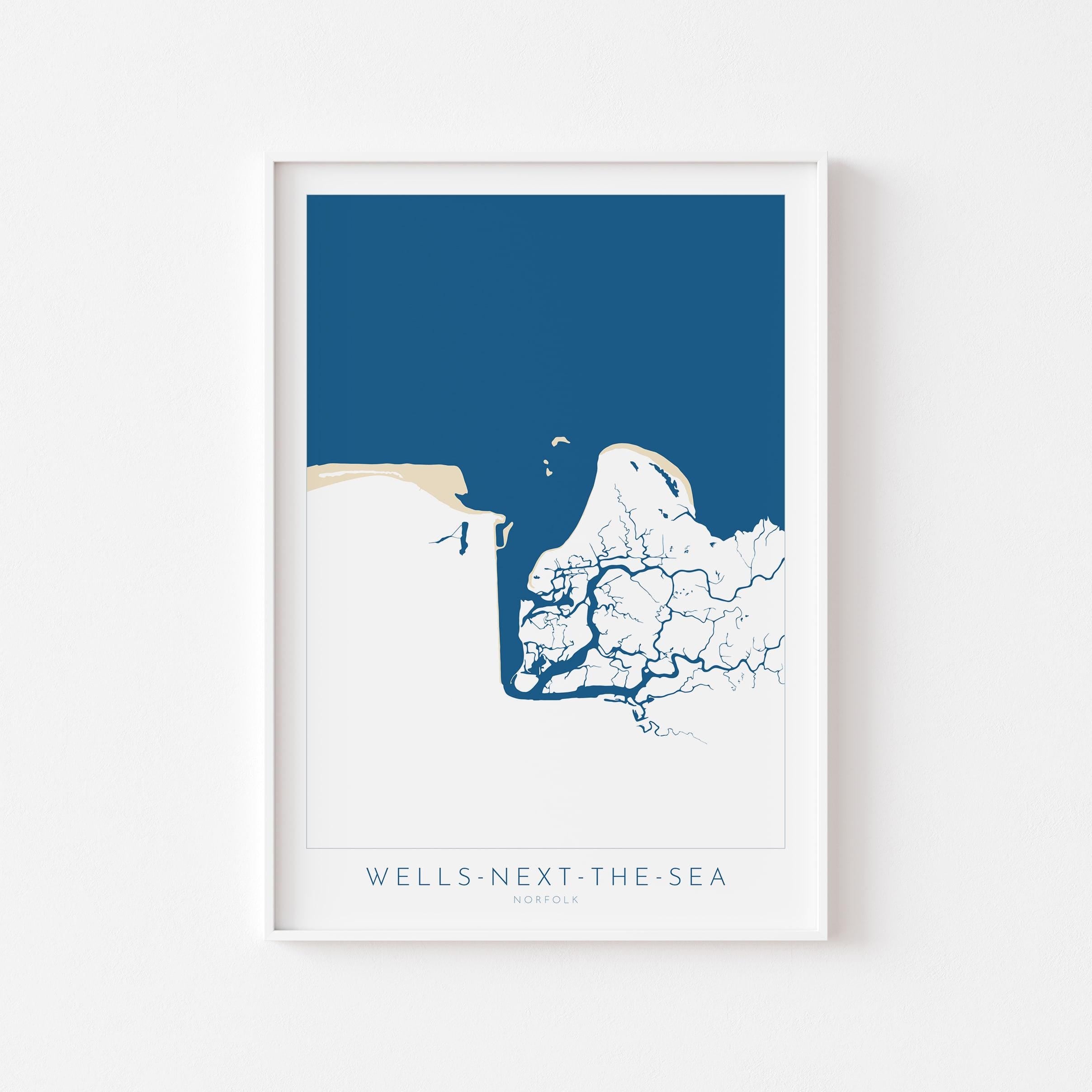 Wells-Next-the-Sea Map Art - Norfolk Coast, Wells Beach, Wells Map print, North Norfolk Map Art, East Fleet River, Norfolk Beaches