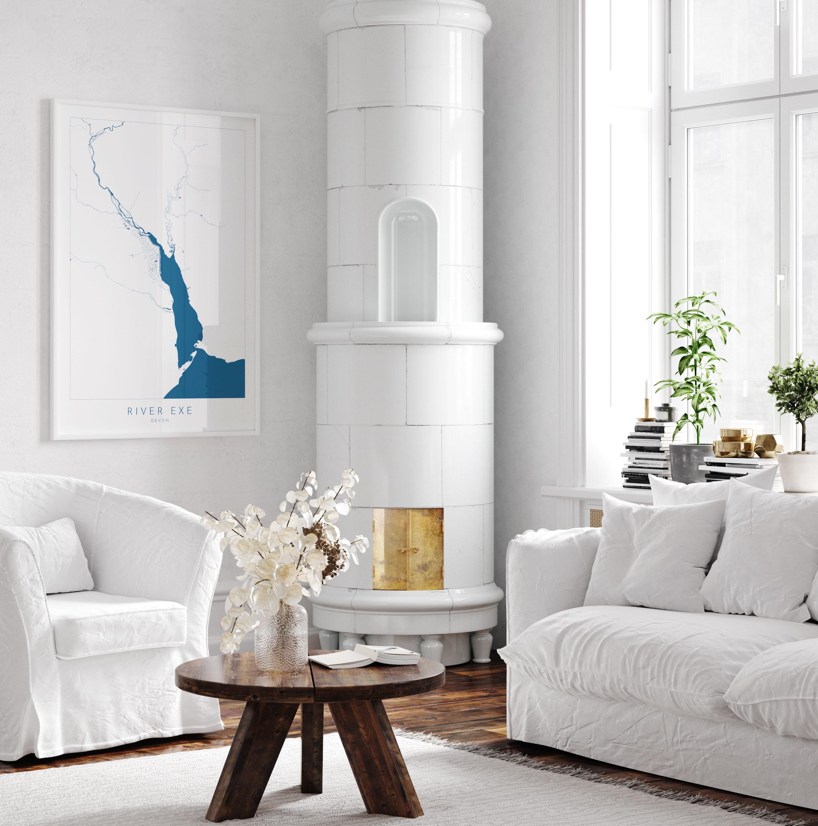 River Exe Map - Exeter Map Art, Devon Art, Topsham Map, Exmouth Art, Exeter Travel Print, Nautical Décor, City Map Art, UK Cities