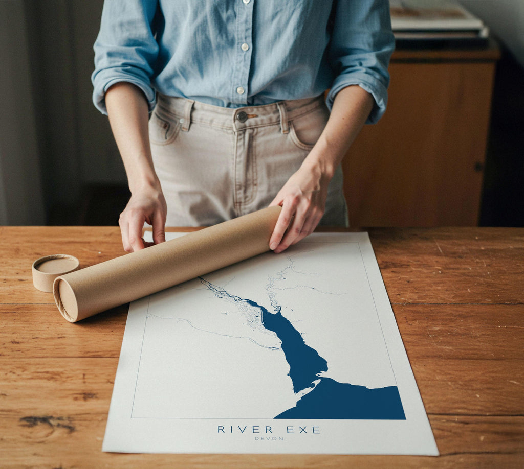 River Exe Map - Exeter Map Art, Devon Art, Topsham Map, Exmouth Art, Exeter Travel Print, Nautical Décor, City Map Art, UK Cities