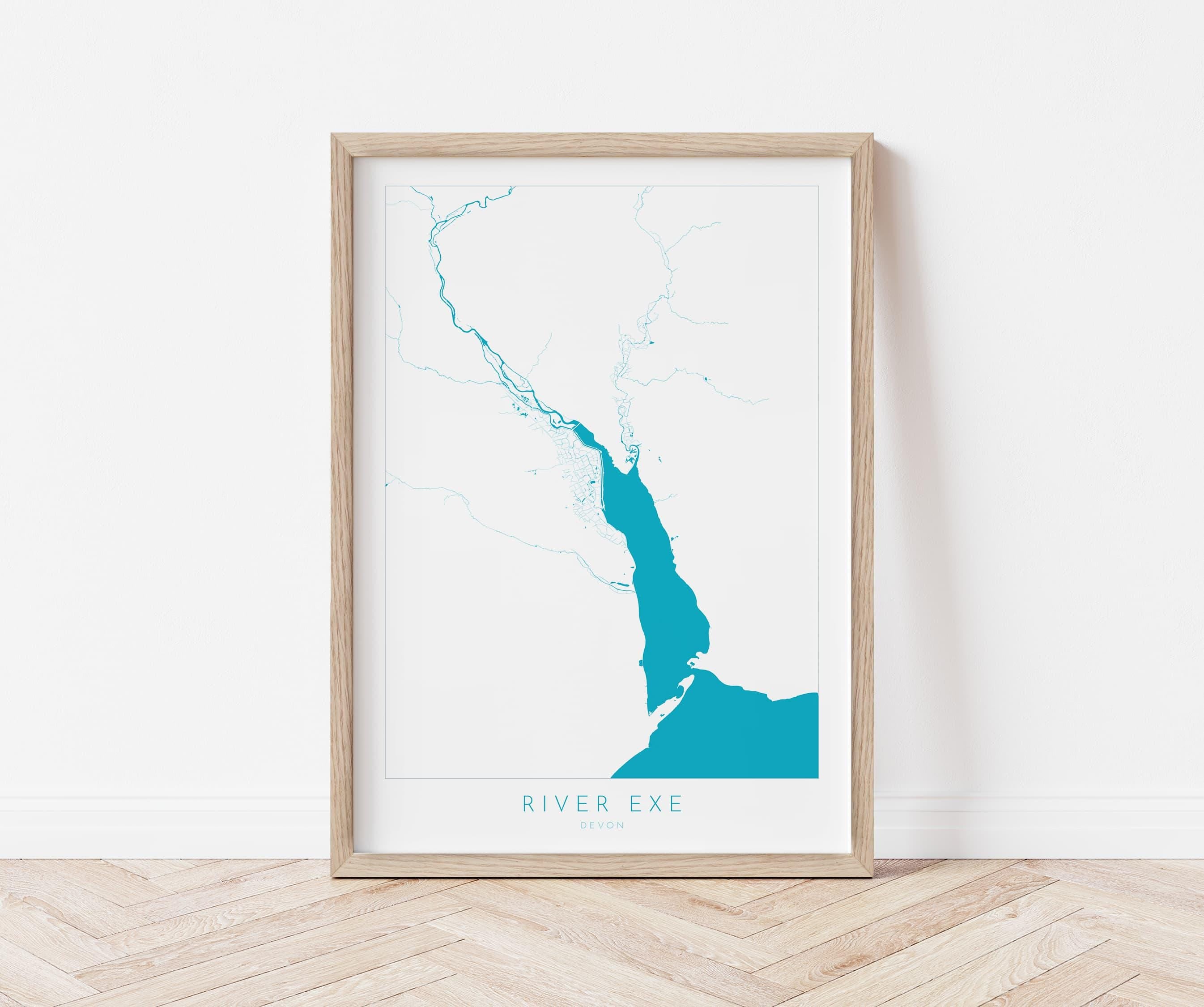 River Exe Map - Exeter Map Art, Devon Art, Topsham Map, Exmouth Art, Exeter Travel Print, Nautical Décor, City Map Art, UK Cities