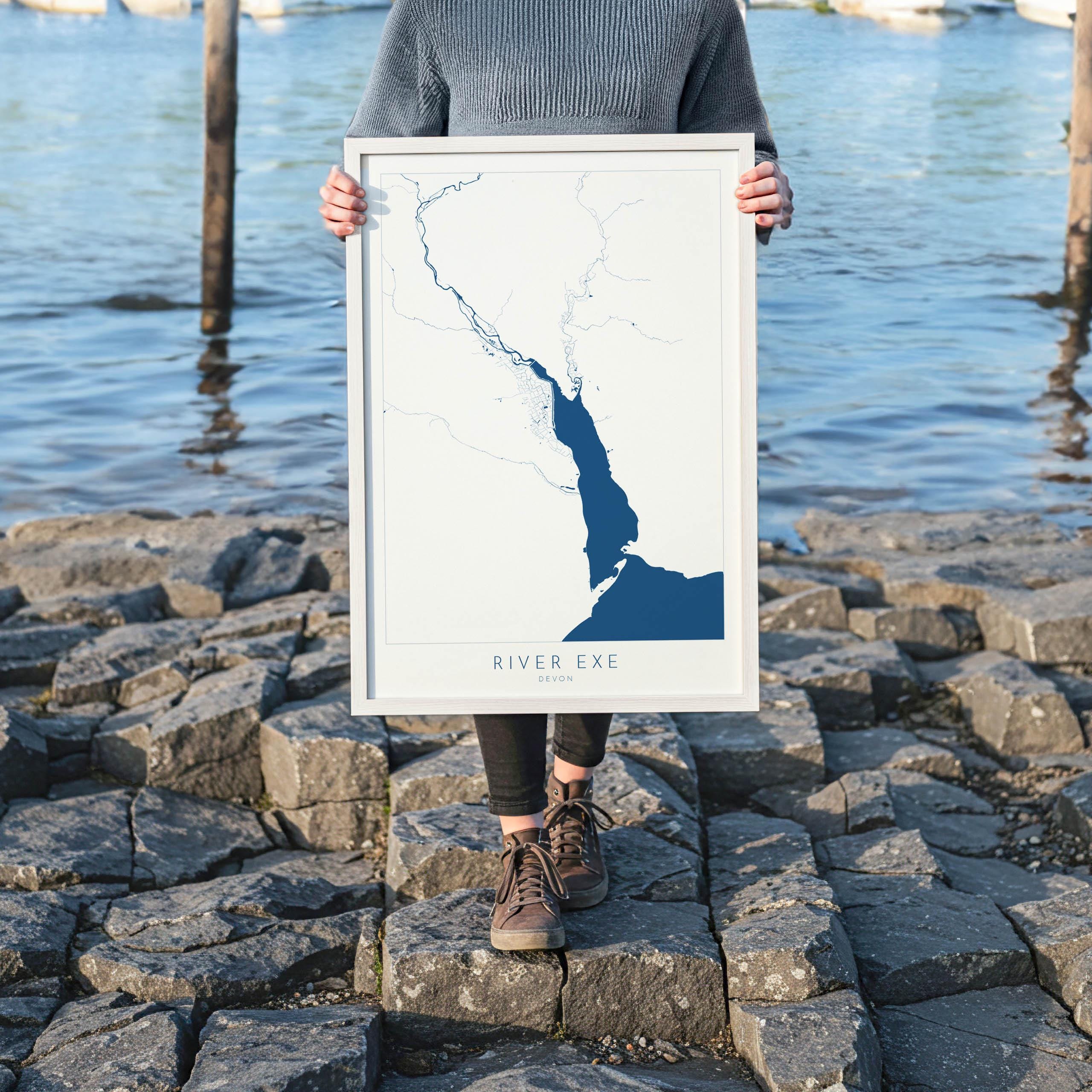 River Exe Map - Exeter Map Art, Devon Art, Topsham Map, Exmouth Art, Exeter Travel Print, Nautical Décor, City Map Art, UK Cities