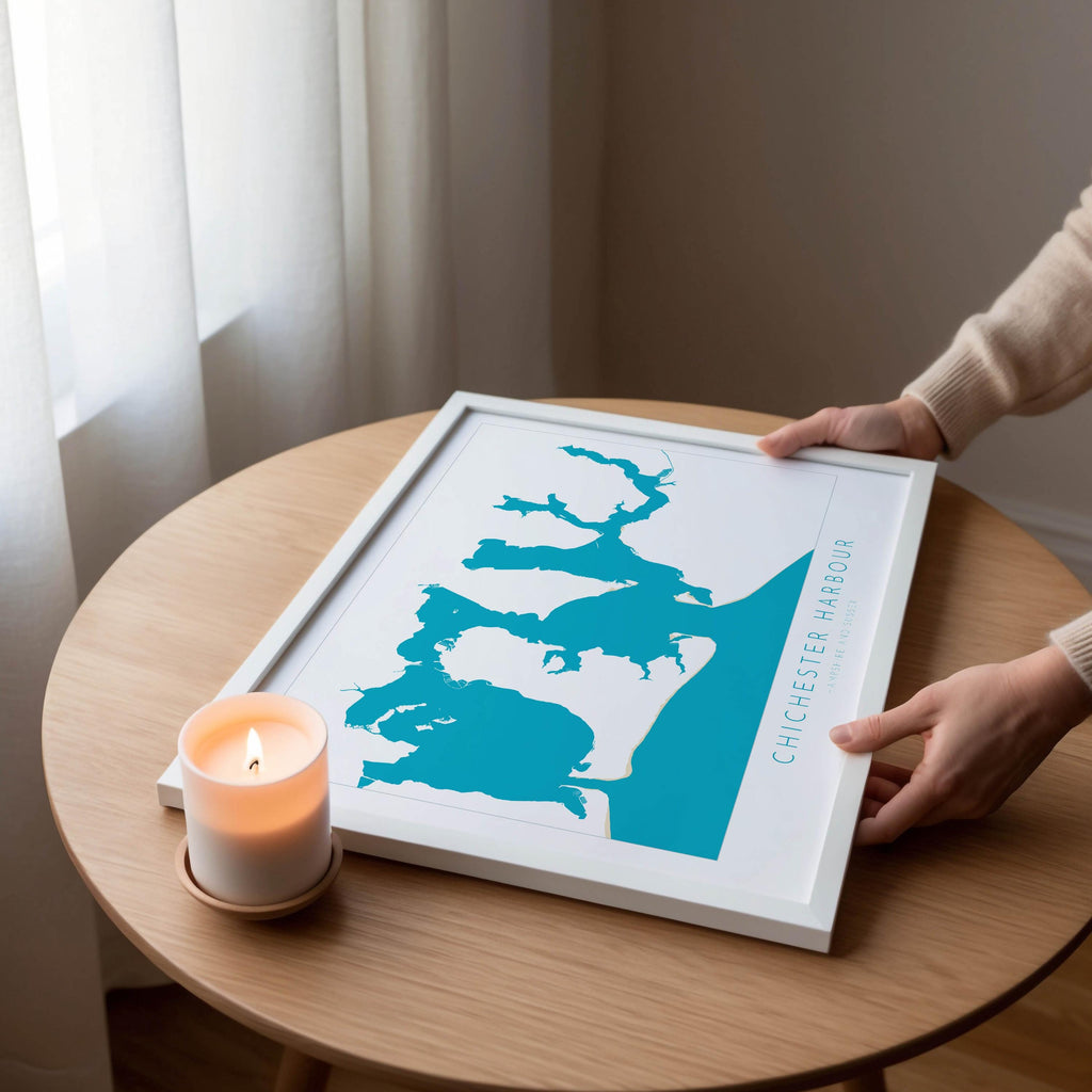 Chichester Harbour Map Art Print - Hampshire Map Art, Chichester print, Nautical Map Art UK, Hayling Island Map, Sailor Gift, Nautical Gift