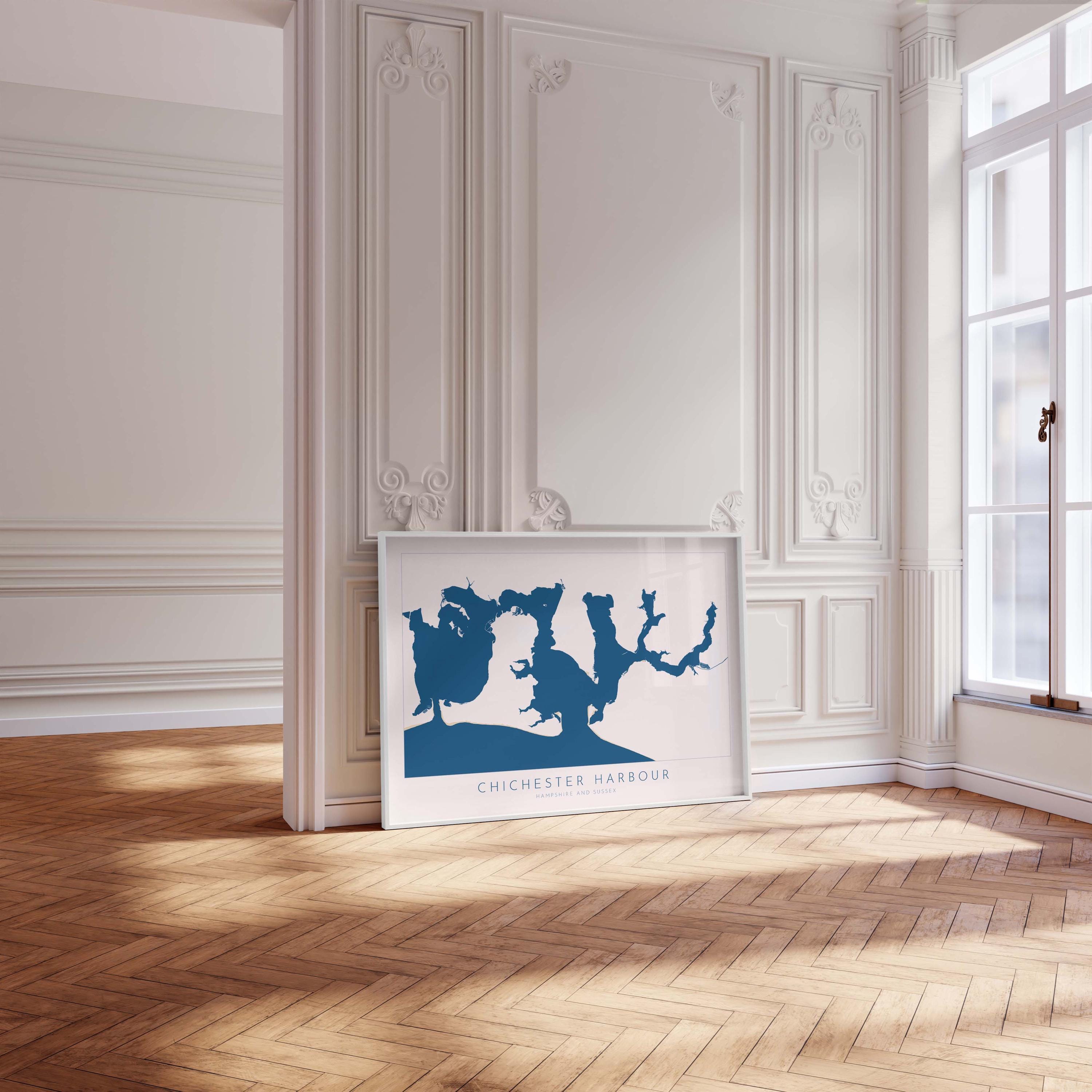 Chichester Harbour Map Art Print - Hampshire Map Art, Chichester print, Nautical Map Art UK, Hayling Island Map, Sailor Gift, Nautical Gift