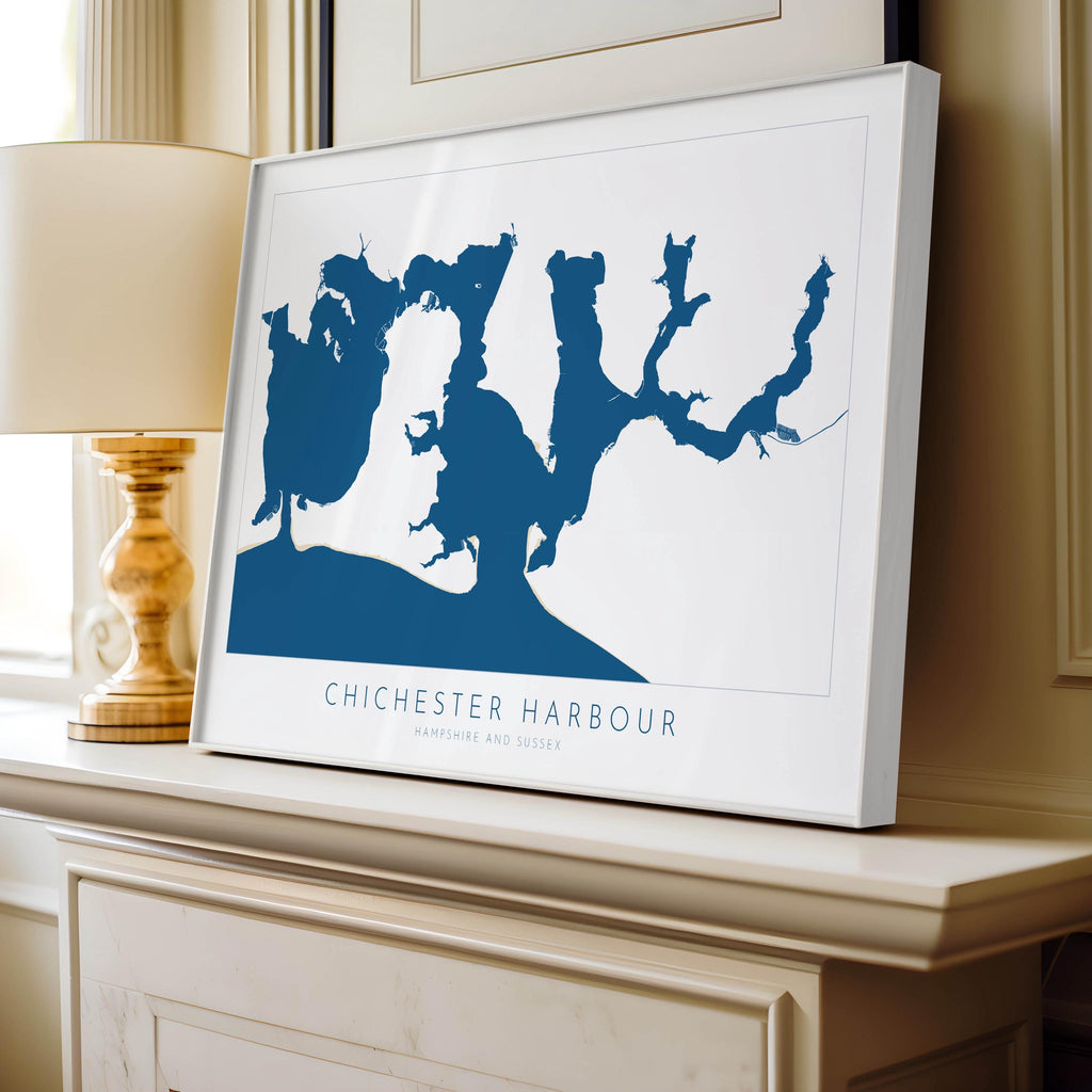 Chichester Harbour Map Art Print - Hampshire Map Art, Chichester print, Nautical Map Art UK, Hayling Island Map, Sailor Gift, Nautical Gift