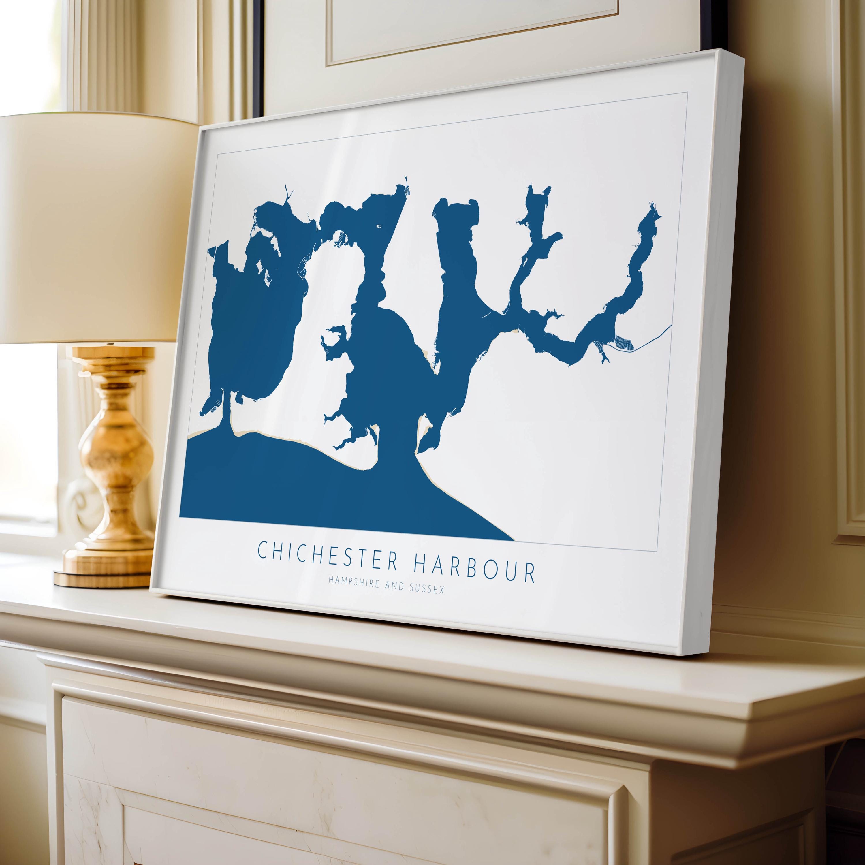 Chichester Harbour Map Art Print - Hampshire Map Art, Chichester print, Nautical Map Art UK, Hayling Island Map, Sailor Gift, Nautical Gift