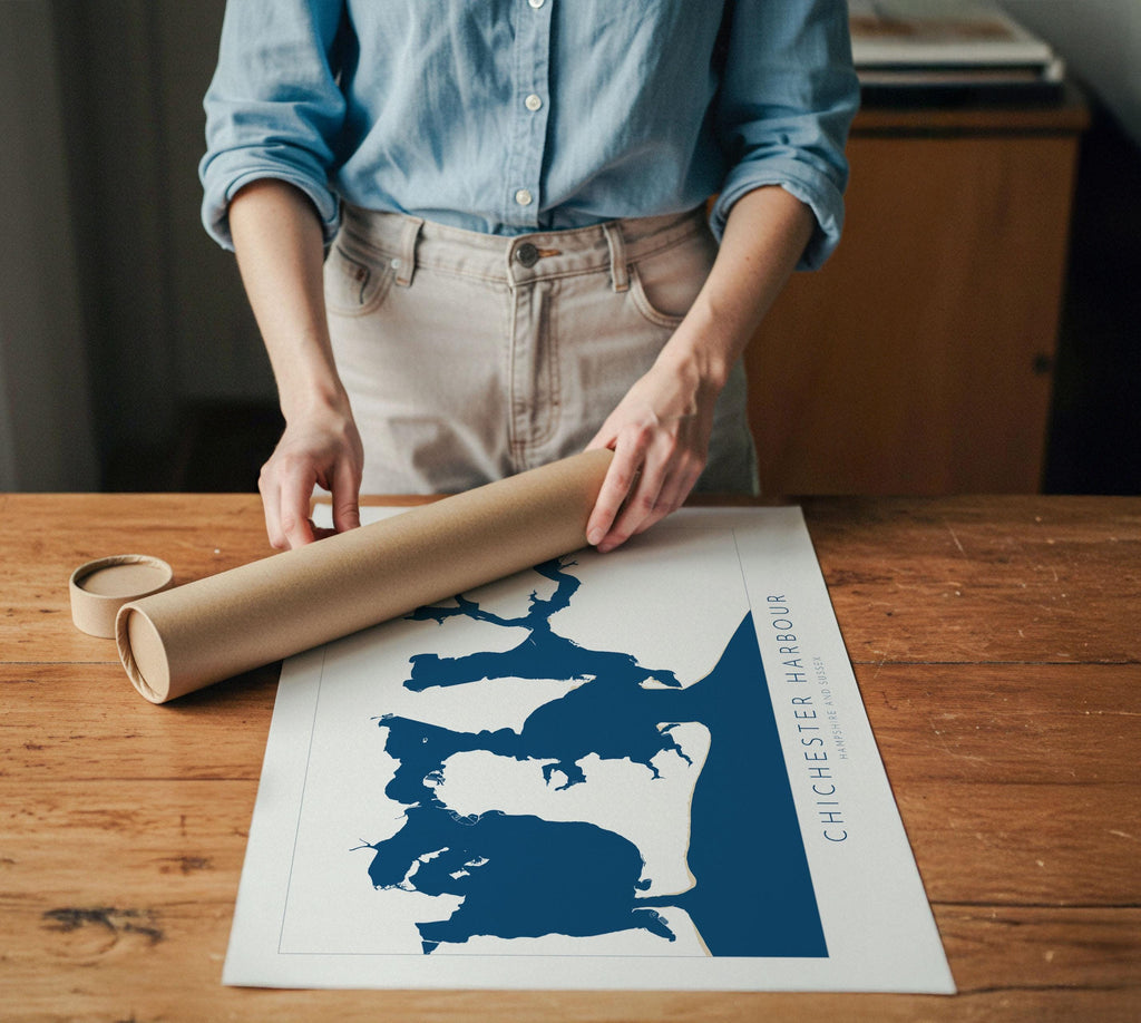Chichester Harbour Map Art Print - Hampshire Map Art, Chichester print, Nautical Map Art UK, Hayling Island Map, Sailor Gift, Nautical Gift