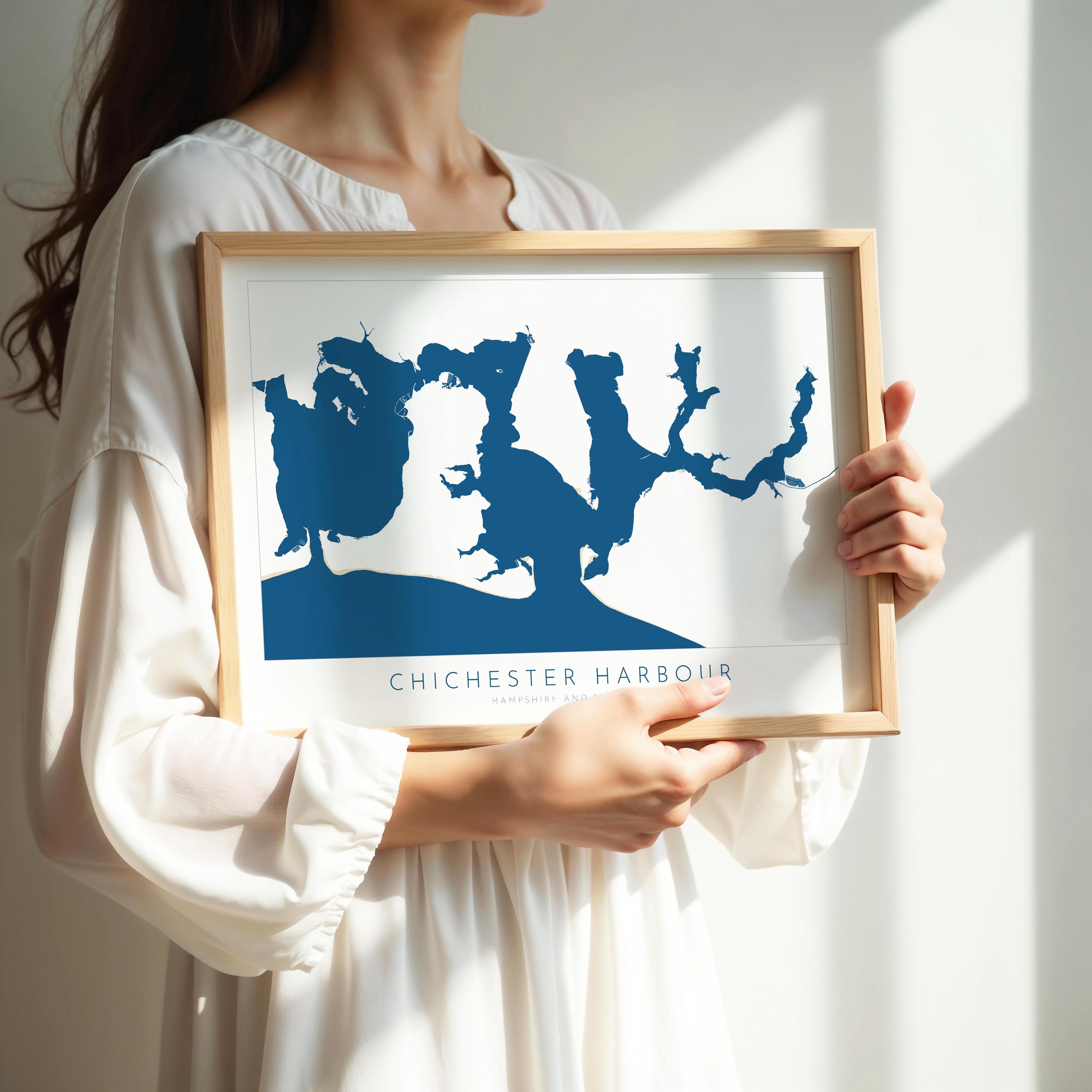 Chichester Harbour Map Art Print - Hampshire Map Art, Chichester print, Nautical Map Art UK, Hayling Island Map, Sailor Gift, Nautical Gift