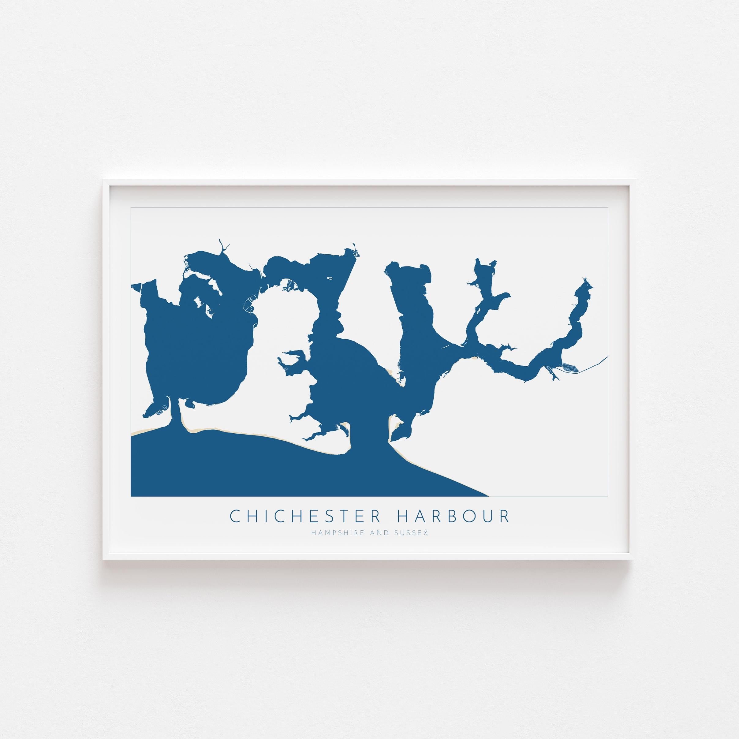 Chichester Harbour Map Art Print - Hampshire Map Art, Chichester print, Nautical Map Art UK, Hayling Island Map, Sailor Gift, Nautical Gift