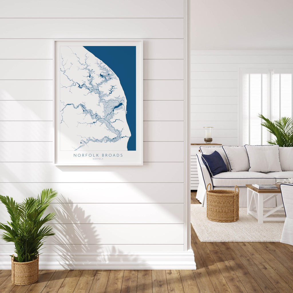 Norfolk Broads Map Art- Norfolk Broads Print, Norfolk Map, Norfolk UK, Map Art, River Art, Norfolk Coast, Norfolk Beaches, Great Yarmouth