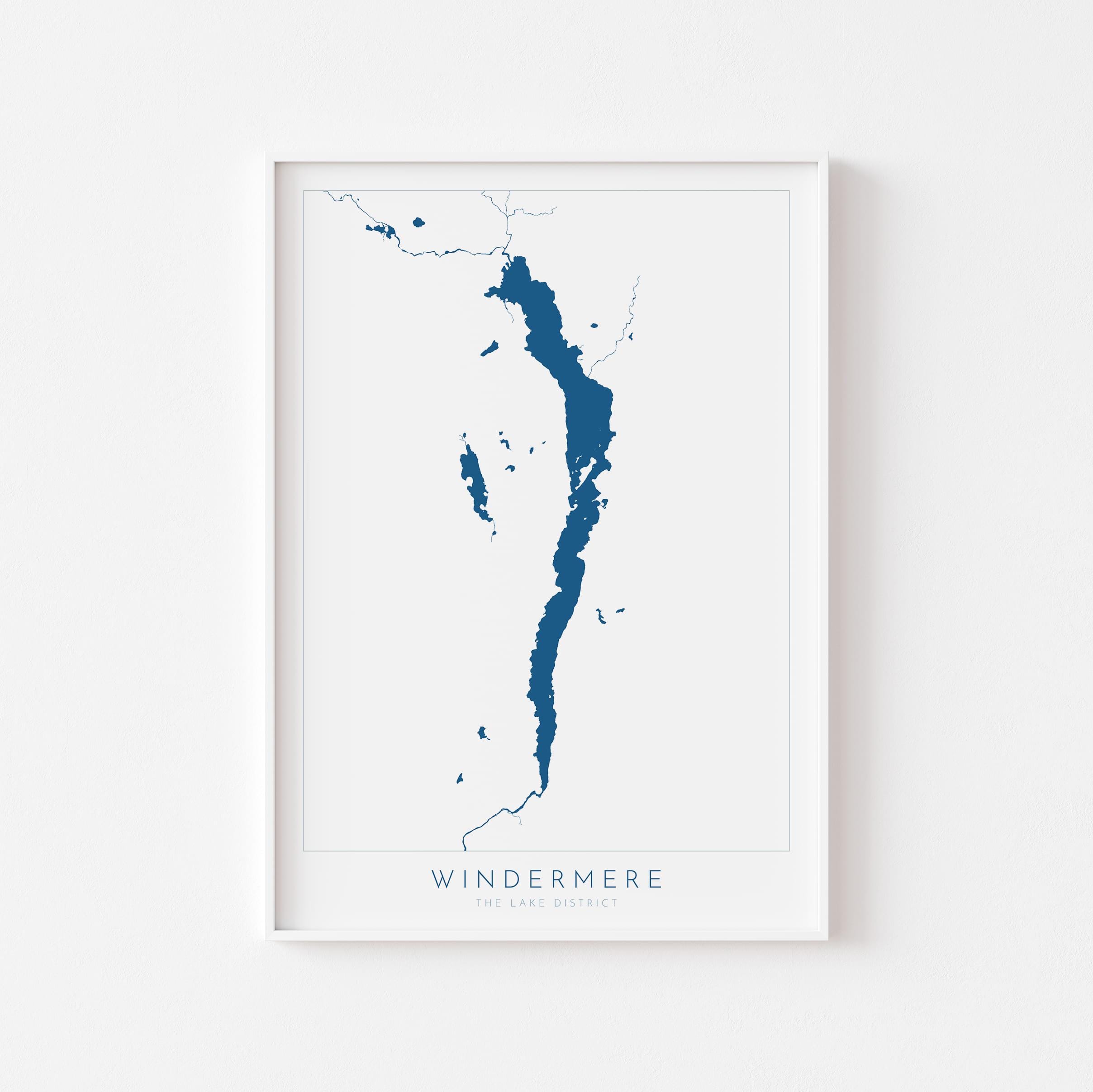 Windermere Print, The Lake District Map, National Park Print, Travel Poster, Map Art, Cumbria Location Art, The Lakes