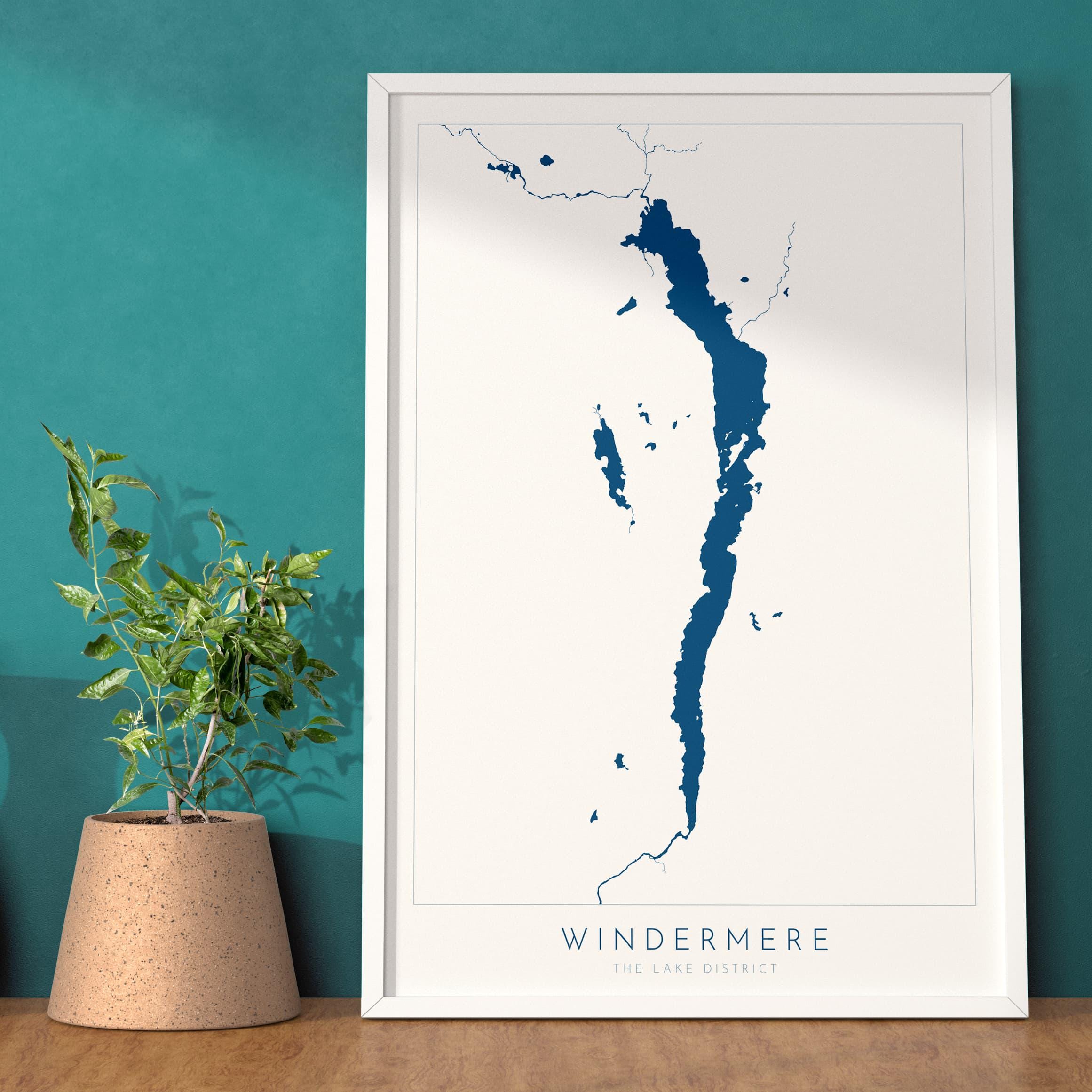 Windermere Print, The Lake District Map, National Park Print, Travel Poster, Map Art, Cumbria Location Art, The Lakes