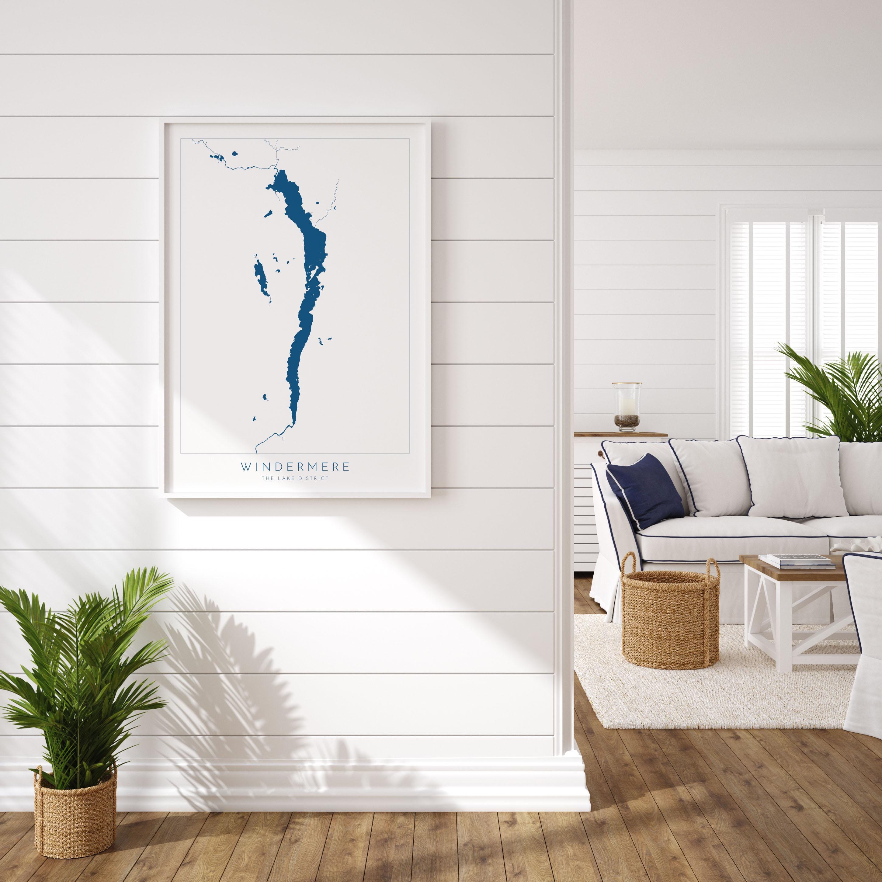 Windermere Print, The Lake District Map, National Park Print, Travel Poster, Map Art, Cumbria Location Art, The Lakes