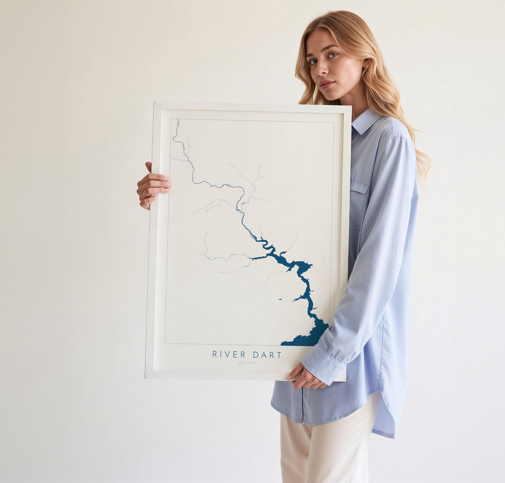 River Dart Print - Dartmouth Art, Devon Map, Dartmoor Travel Poster, Totnes Art, Kingswear, Devon Coast Print, South Devon