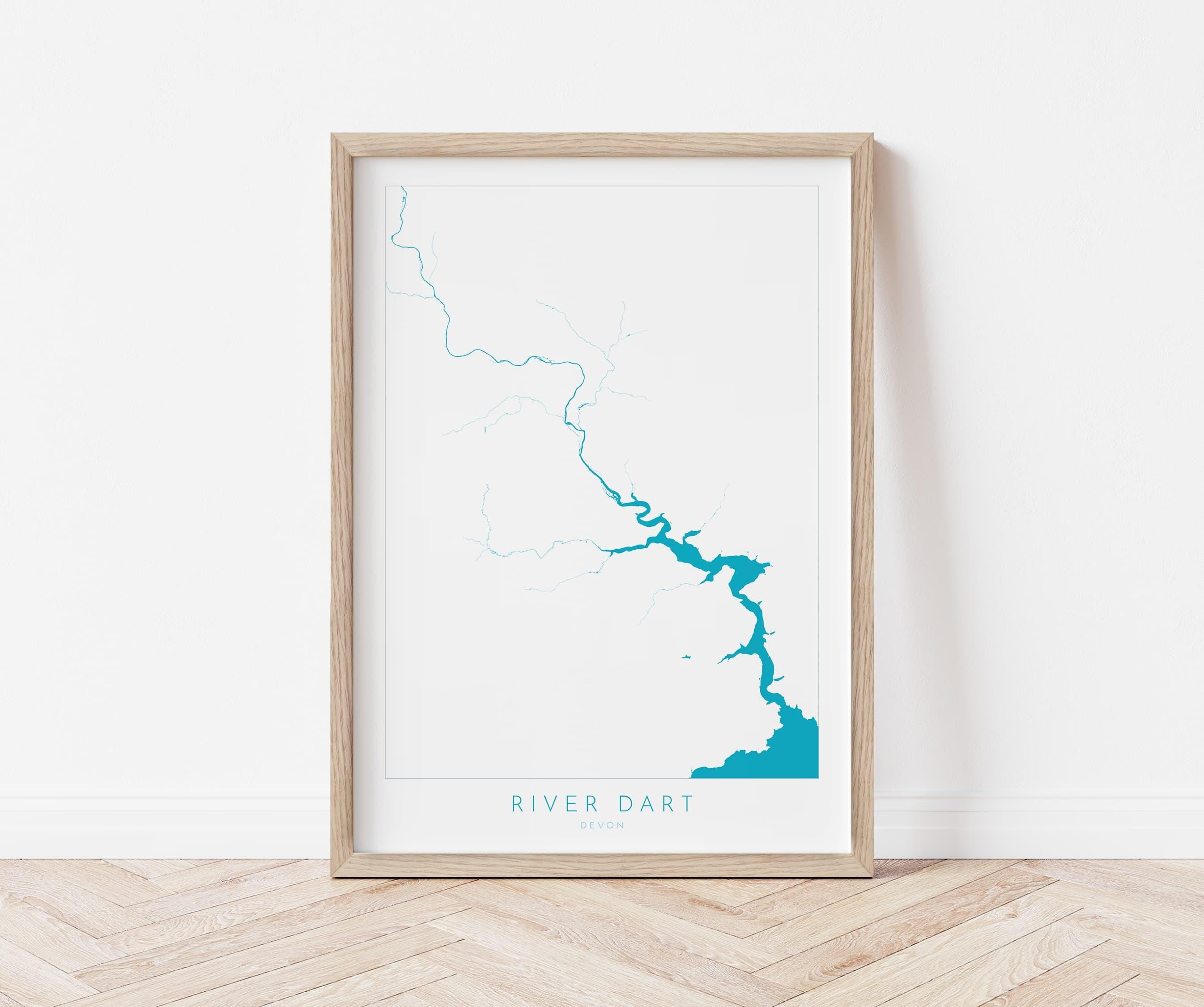 River Dart Print - Dartmouth Art, Devon Map, Dartmoor Travel Poster, Totnes Art, Kingswear, Devon Coast Print, South Devon