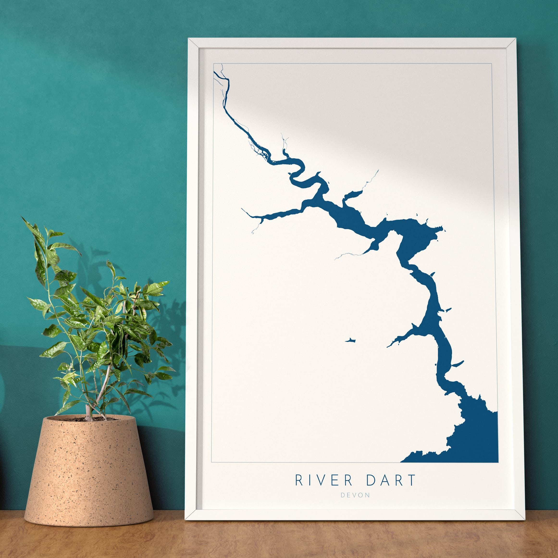 River Dart Print - Dartmouth Art, Devon Map, Totnes Art, Kingswear Poster, Stoke Gabriel, Greenway, Devon Coast Print, South Devon
