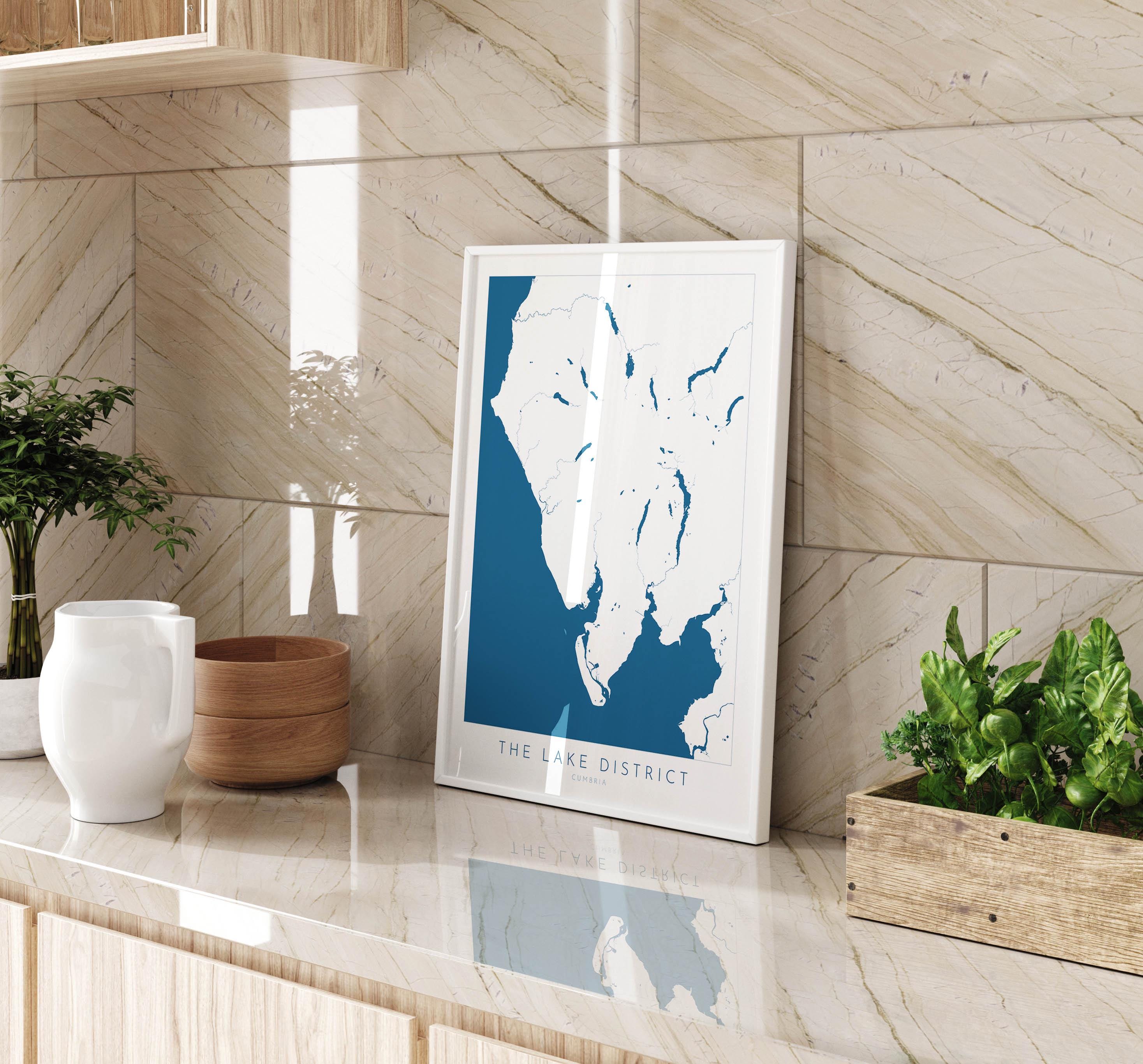 Lake District Print - Cumbria Map Art, The Lake District Travel Poster, The Lakes, National Park Print, Morecambe Bay