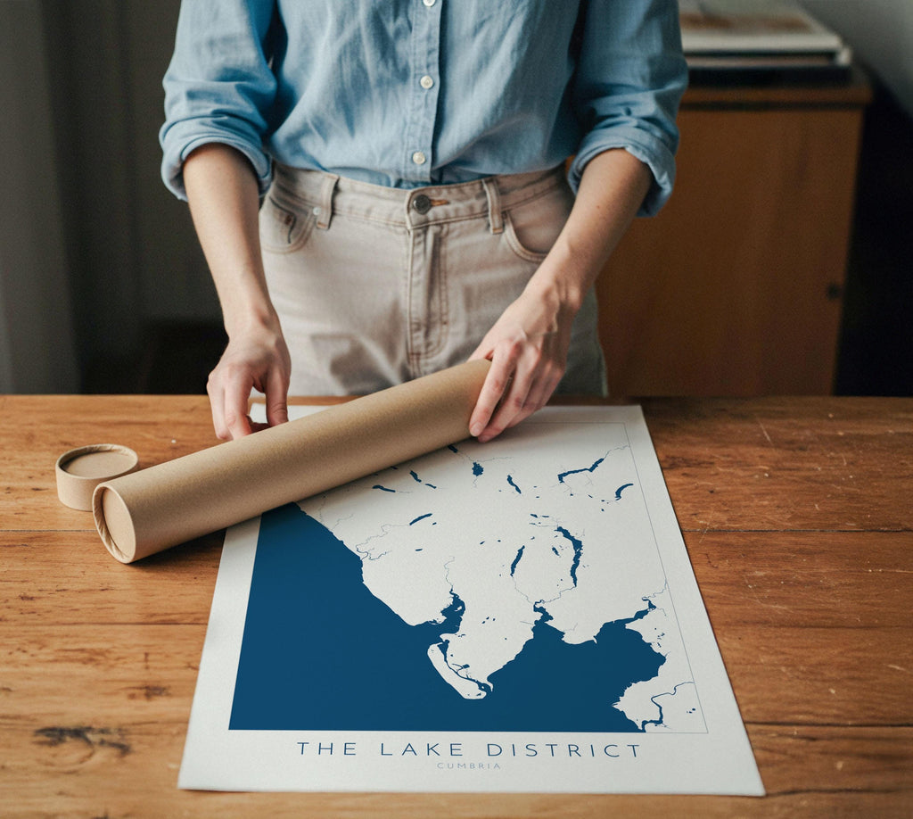 Lake District Print - Cumbria Map Art, The Lake District Travel Poster, The Lakes, National Park Print, Morecambe Bay