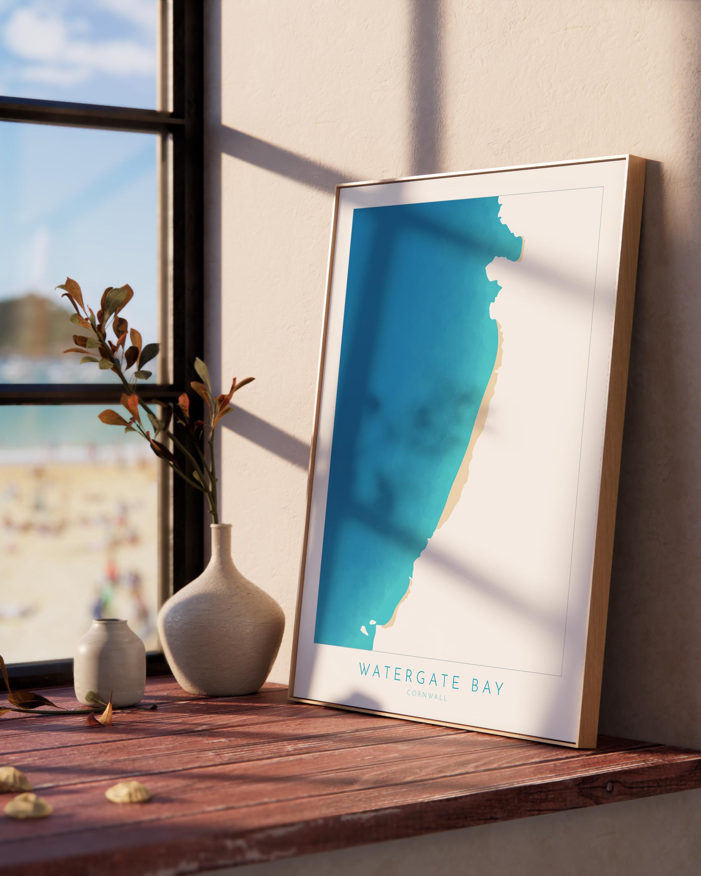 Watergate Bay Map Art - Cornwall Map Art, Watergate Bay Beach Map, Cornwall Coast Map, Cornwall Beach Print, Newquay Art