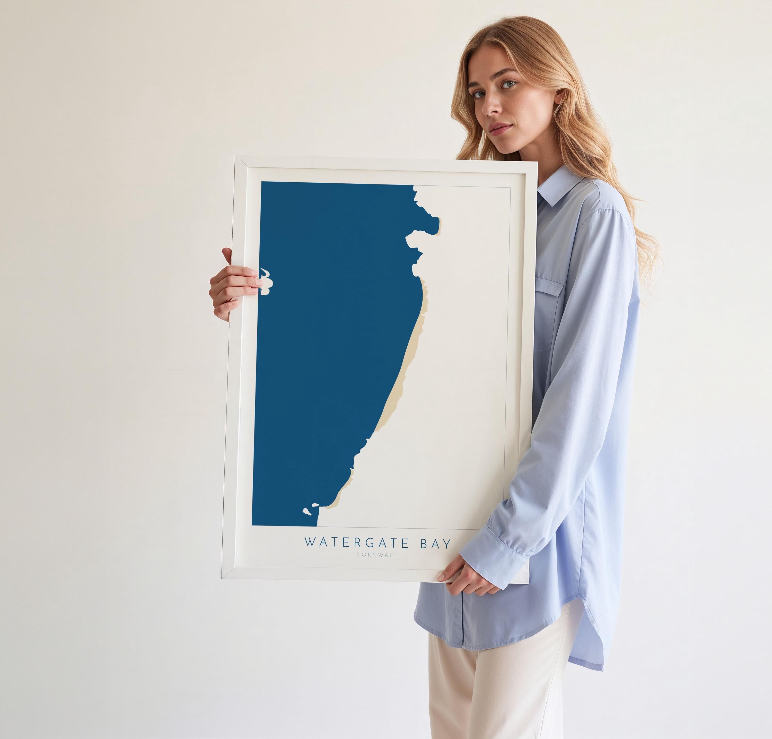 Watergate Bay Map Art - Cornwall Map Art, Watergate Bay Beach Map, Cornwall Coast Map, Cornwall Beach Print, Newquay Art