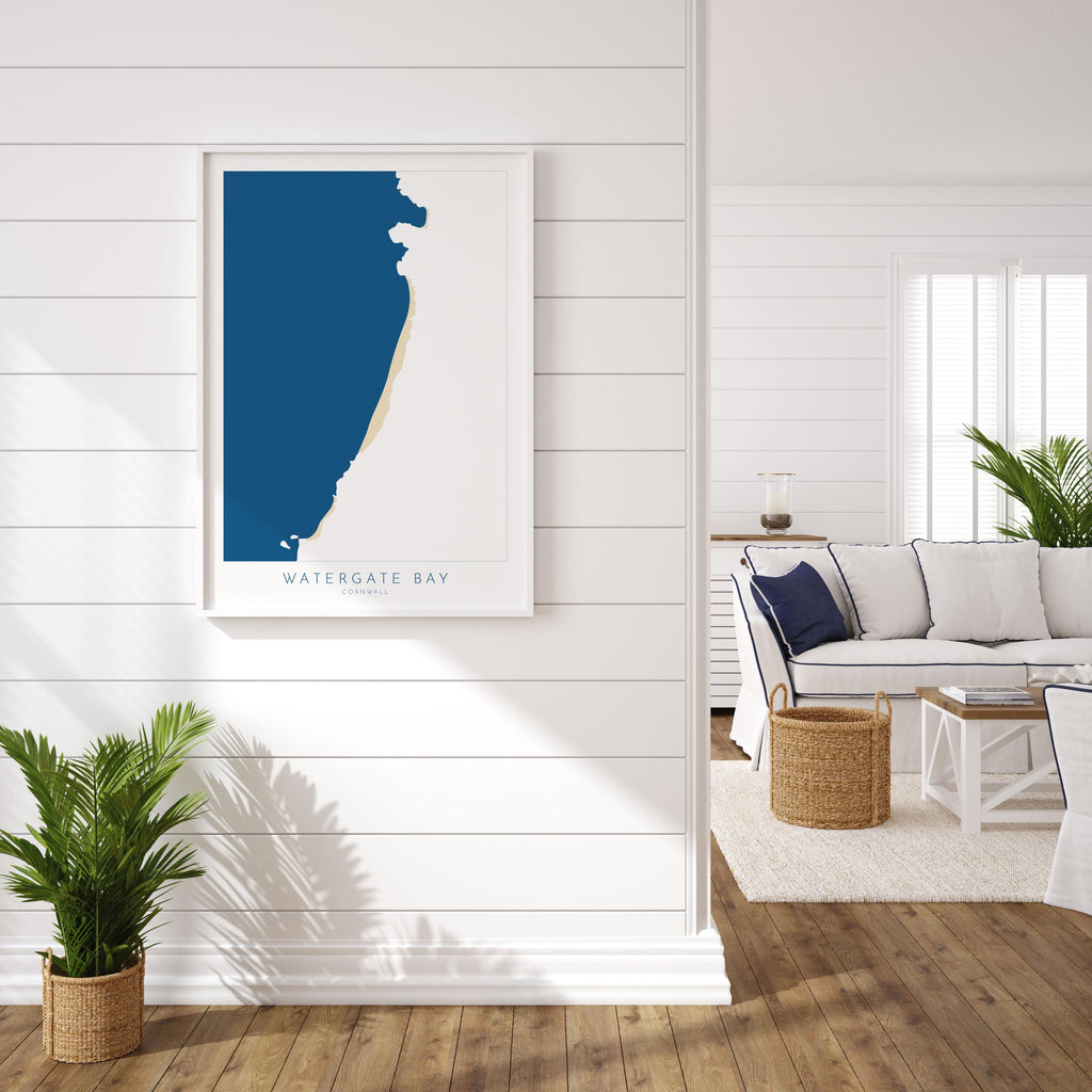 Watergate Bay Map Art - Cornwall Map Art, Watergate Bay Beach Map, Cornwall Coast Map, Cornwall Beach Print, Newquay Art