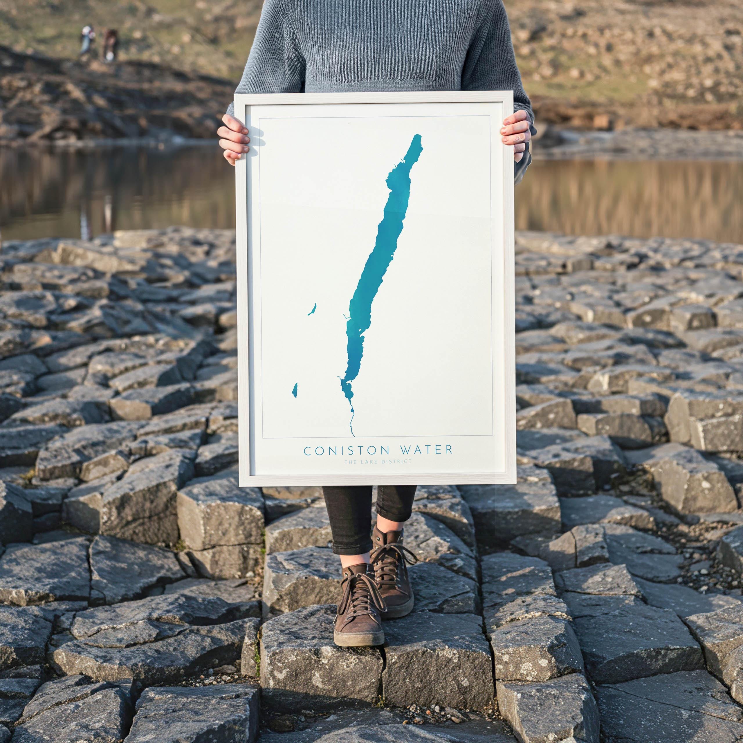 Coniston Water Print, The Lake District Map, National Park Print, Travel Poster, Map Art, Cumbria Location Art, The Lakes
